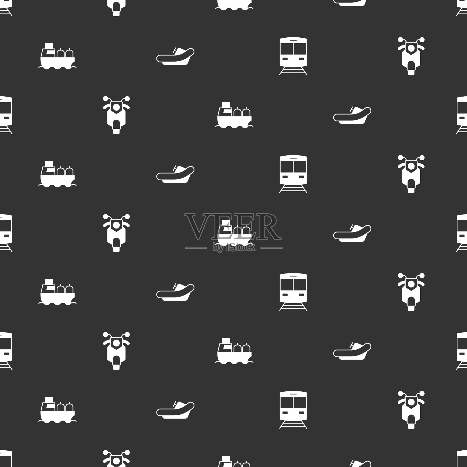 集火车、铁路小型摩托车、油船于一体图标素材