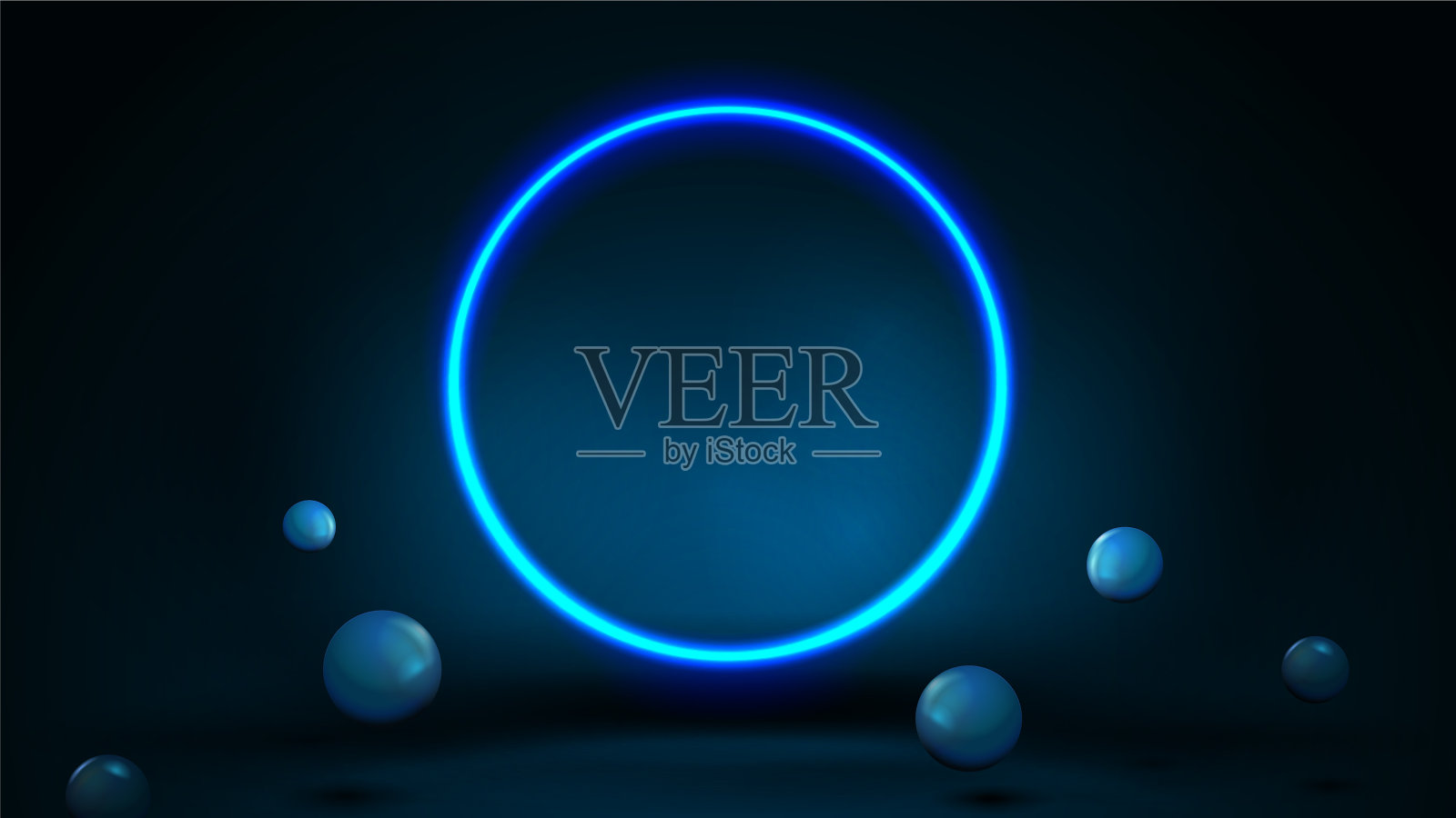 蓝色场景与现实的弹跳球体和插画图片素材