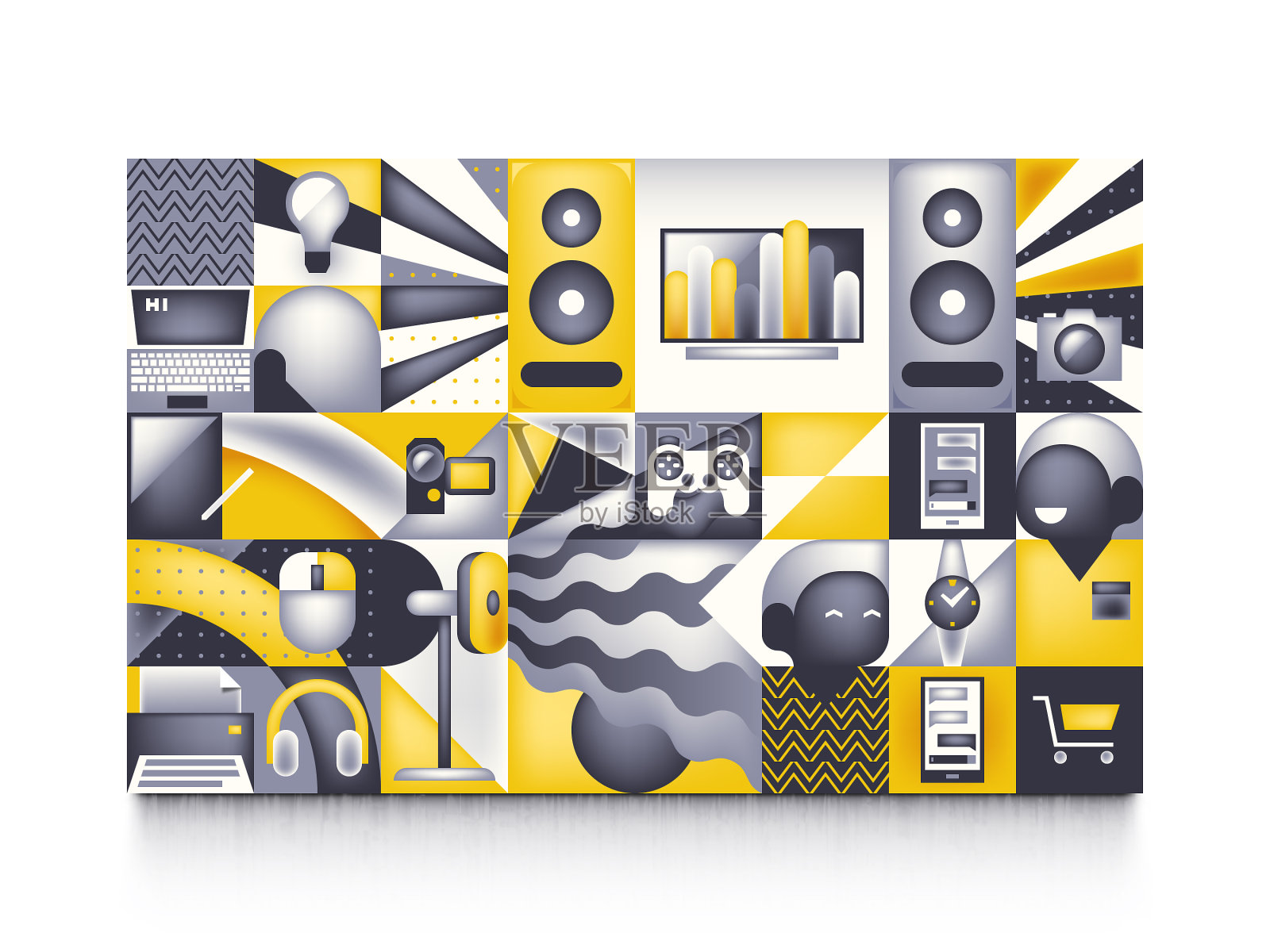 人和消费电子产品抽象了网格插画图片素材