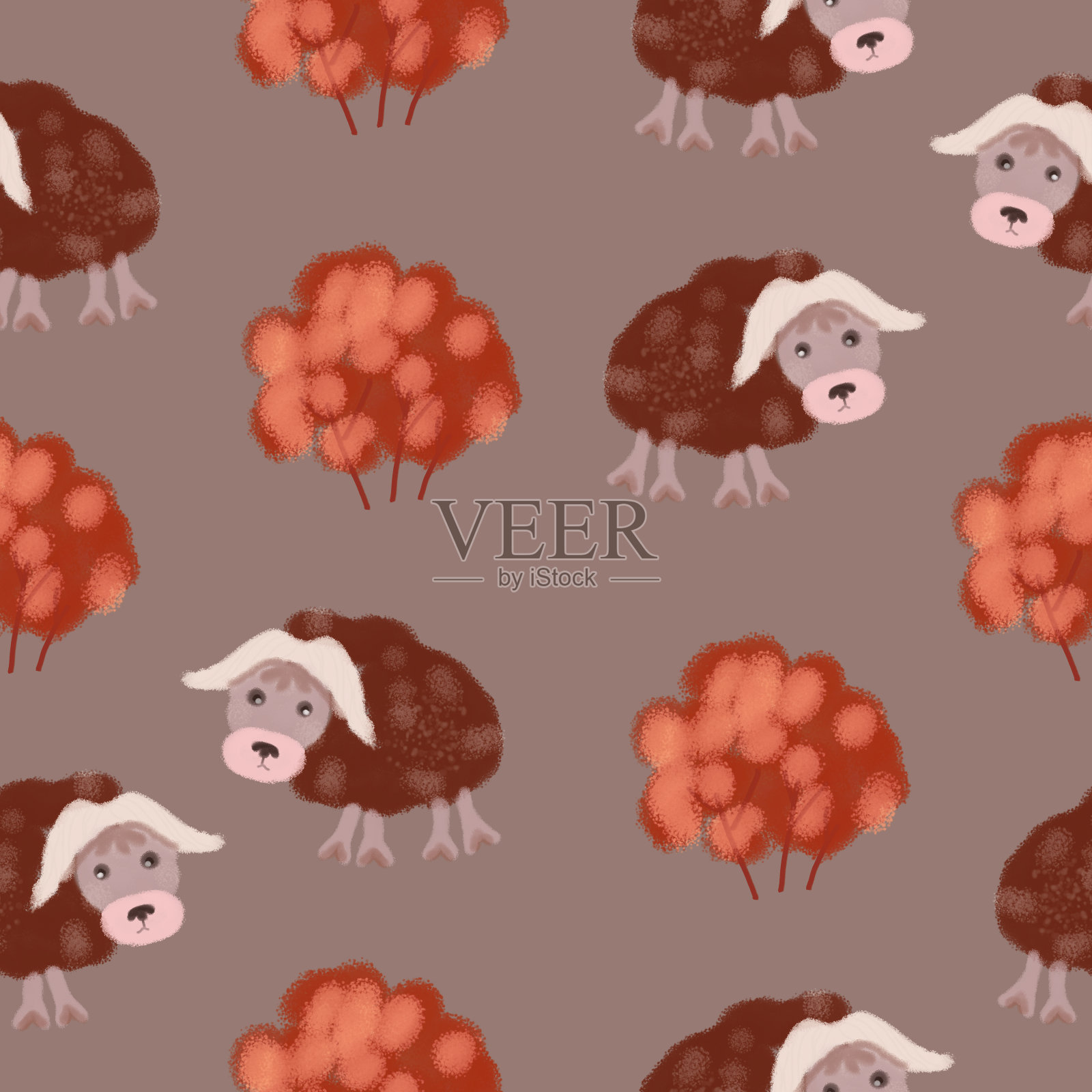 无缝花纹用牦牛。为度假而设计。印刷包装纸。印刷插图。孩子们的作文。织物和纸张的纹理插画图片素材