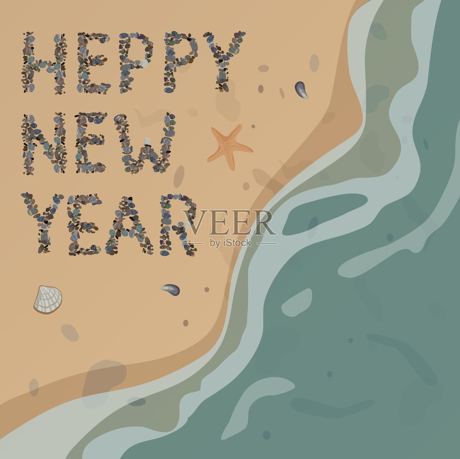 石刻新年快乐插画图片素材