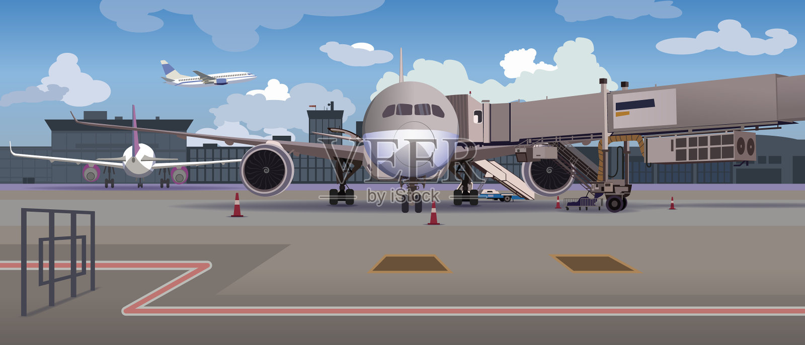 机场飞机在机场站台上插画图片素材