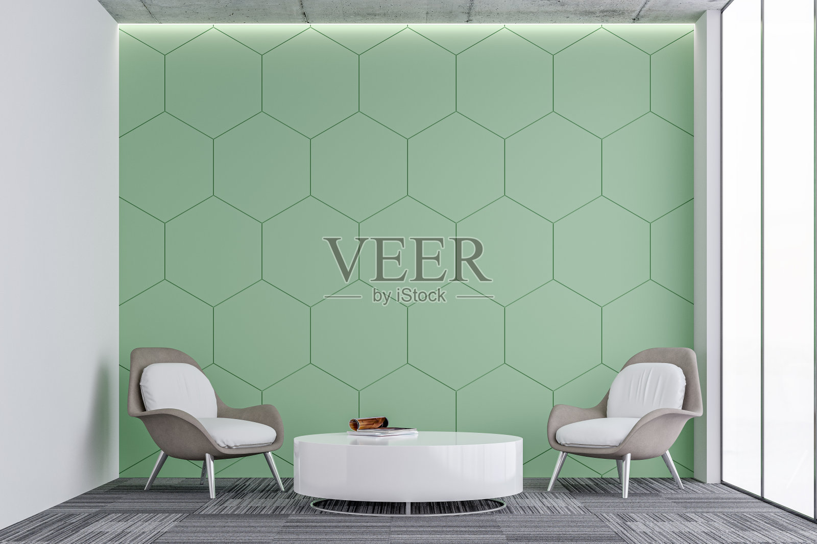 现代办公室内部:休息室角落与复印空间照片摄影图片