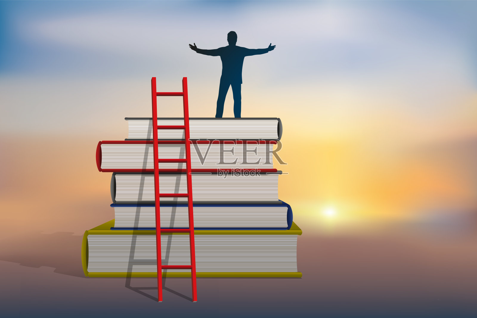 知识的象征是爬书的人。插画图片素材