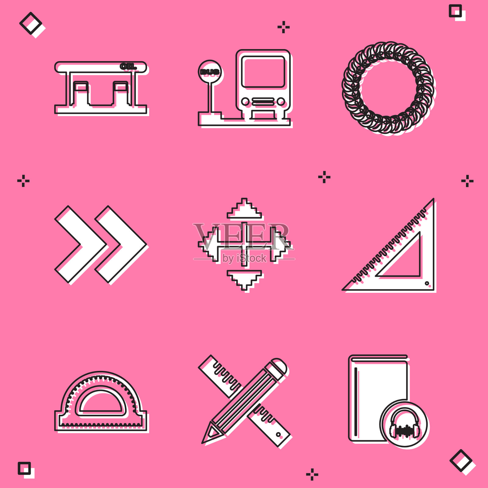 加油站设月桂花冠汽车站图标素材