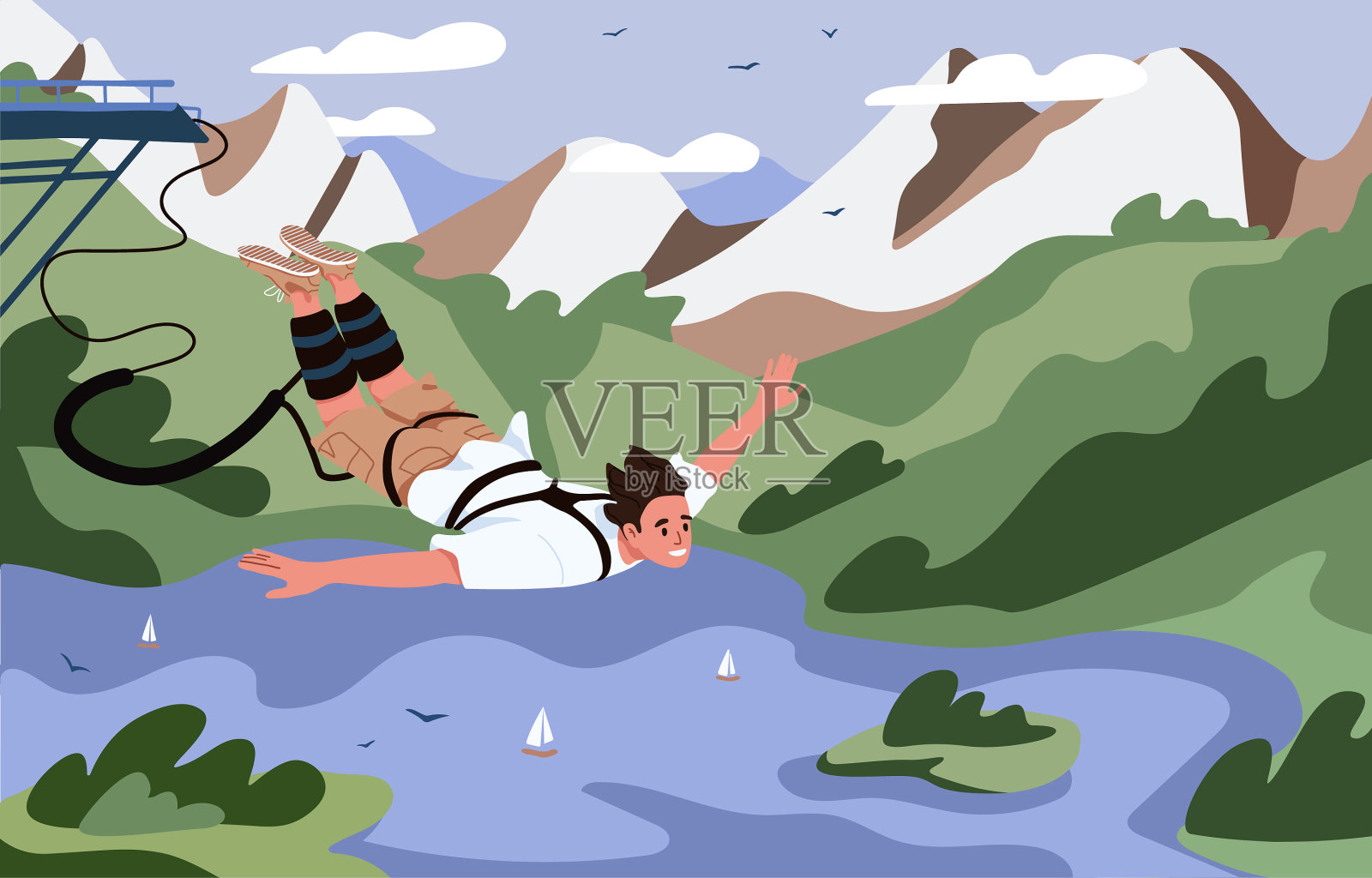 蹦极跳绳快乐男人坠落插画图片素材