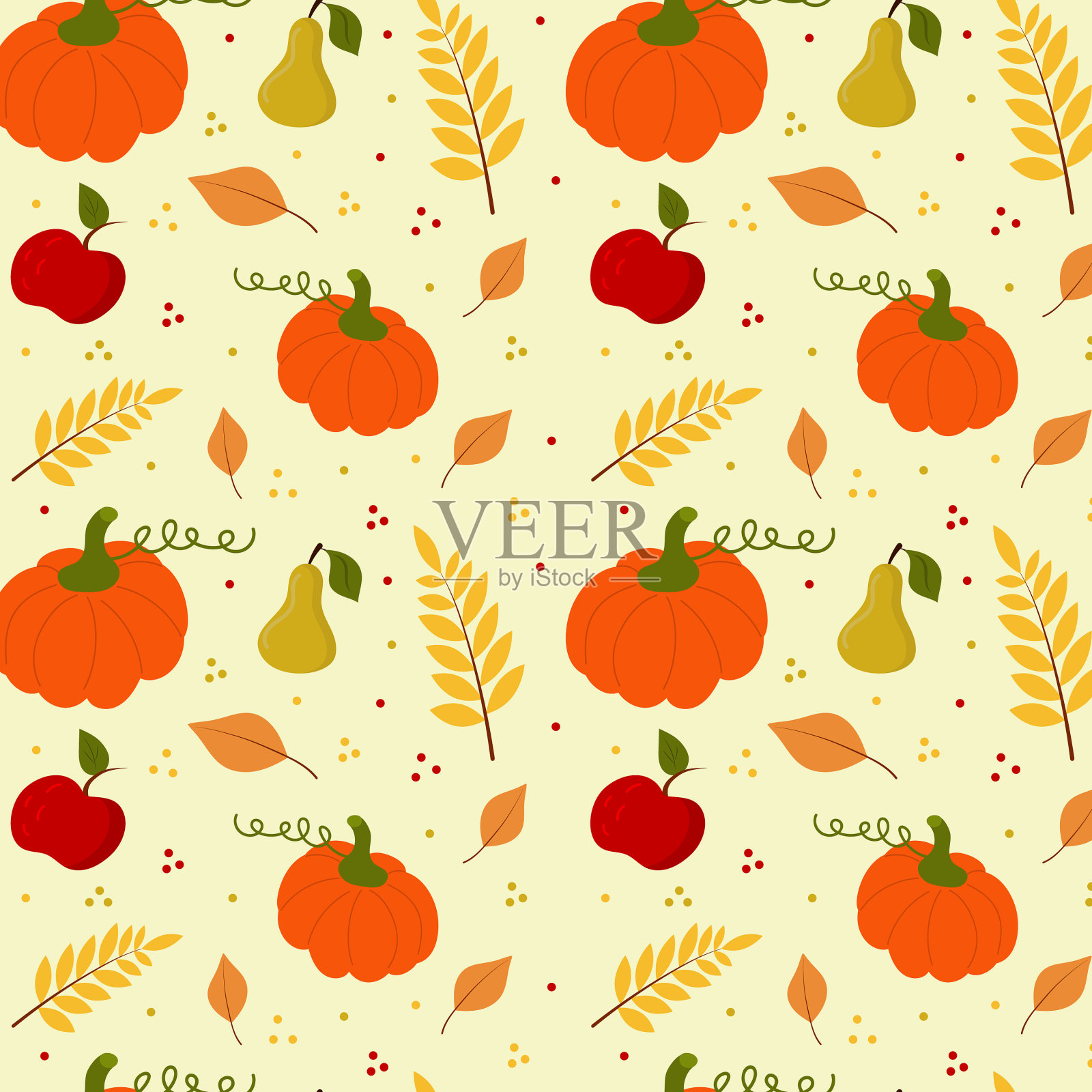 无缝图案与南瓜梨苹果插画图片素材