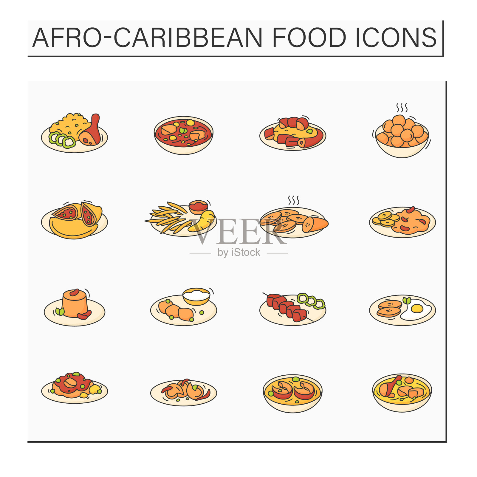 非洲加勒比食物颜色图标设置图标素材