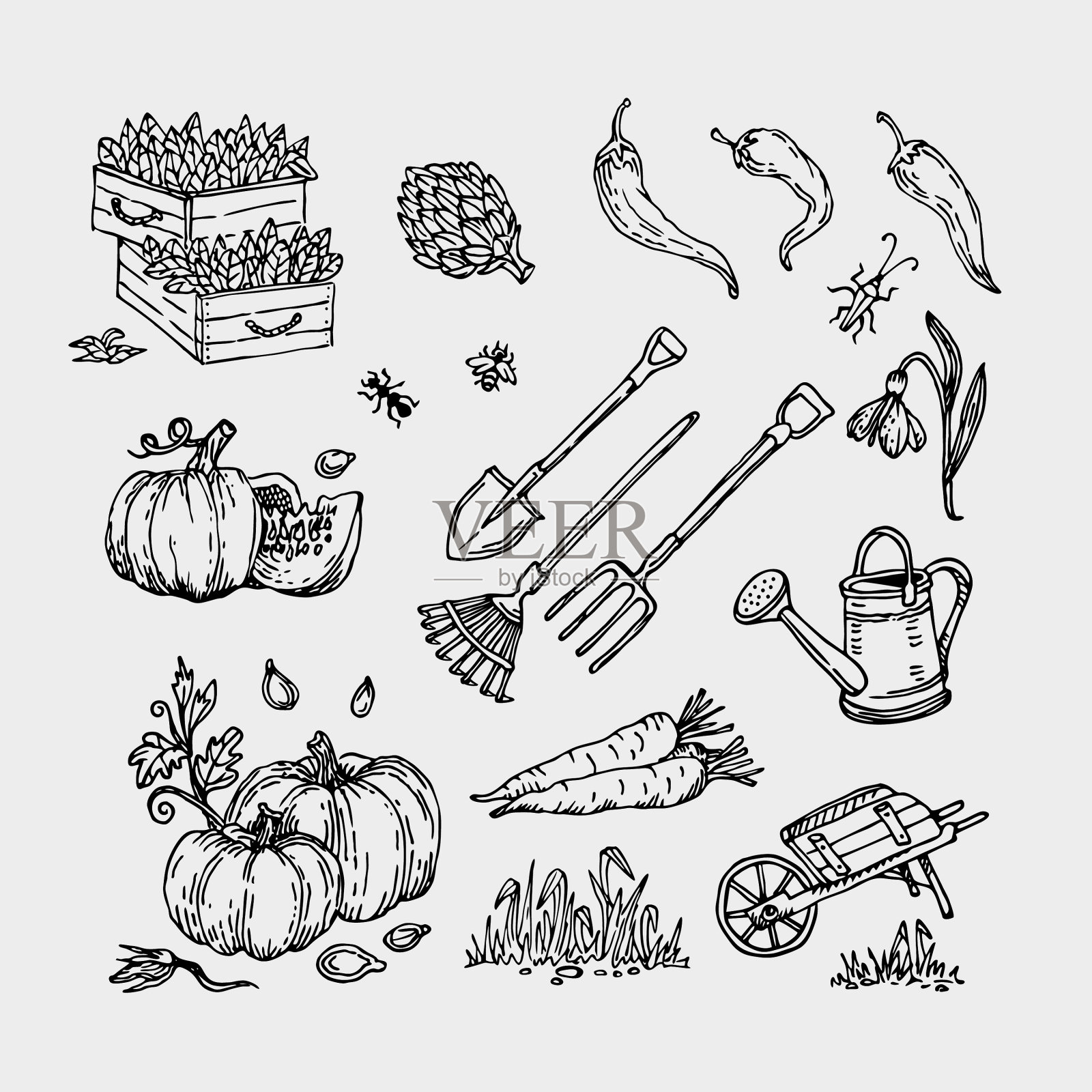 大集手绘园林元素造园图标素材