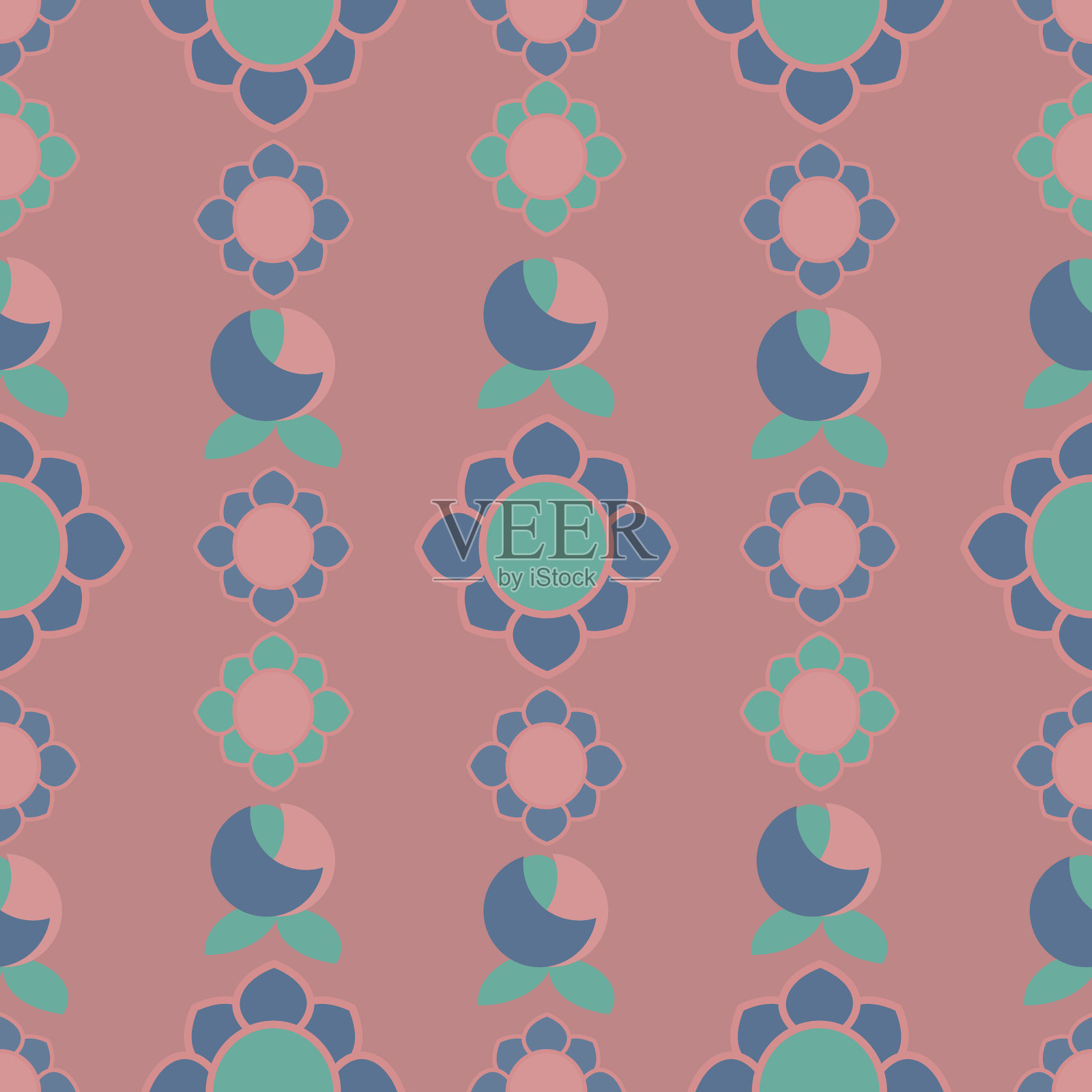 柔和的色彩简单几何花卉重复模式插画图片素材