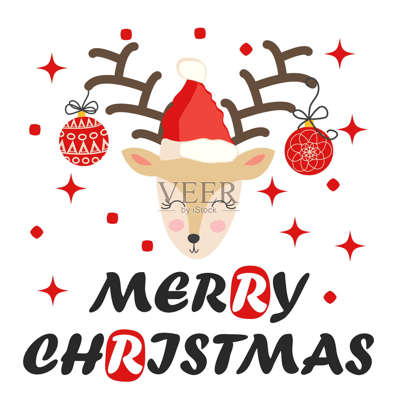 鹿的角上有圣诞球圣诞节插画图片素材