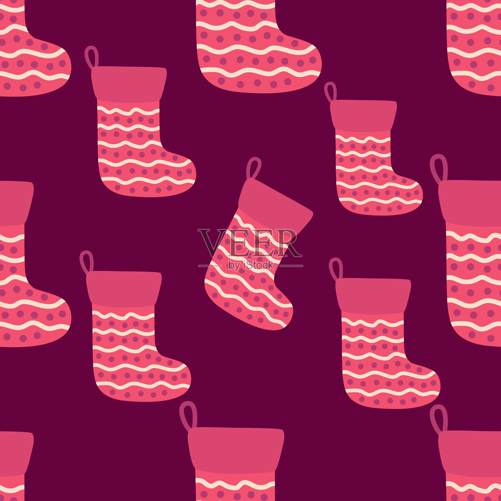 圣诞和新年无缝图案与袜子插画图片素材