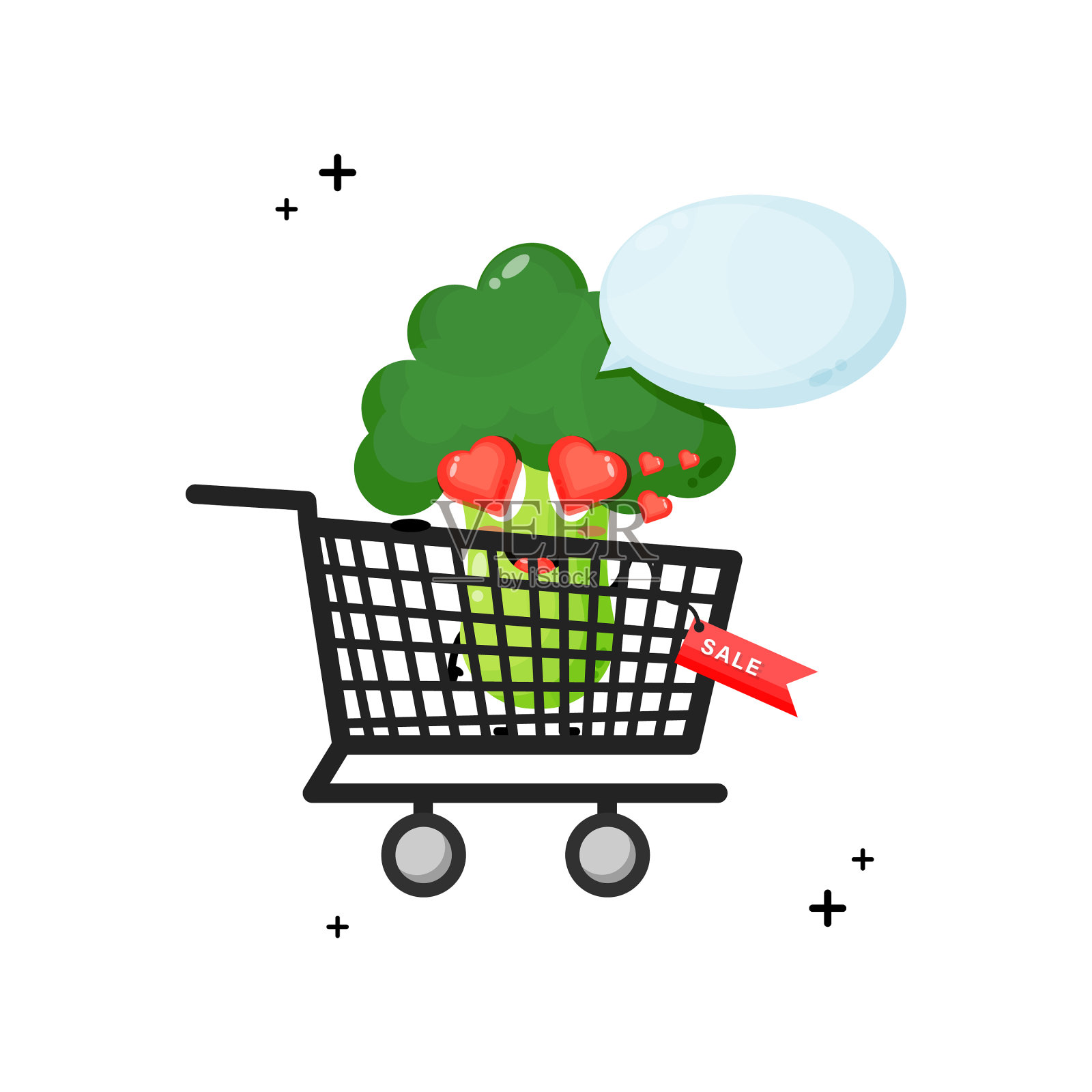 可爱的花椰菜吉祥物在购物车设计元素图片