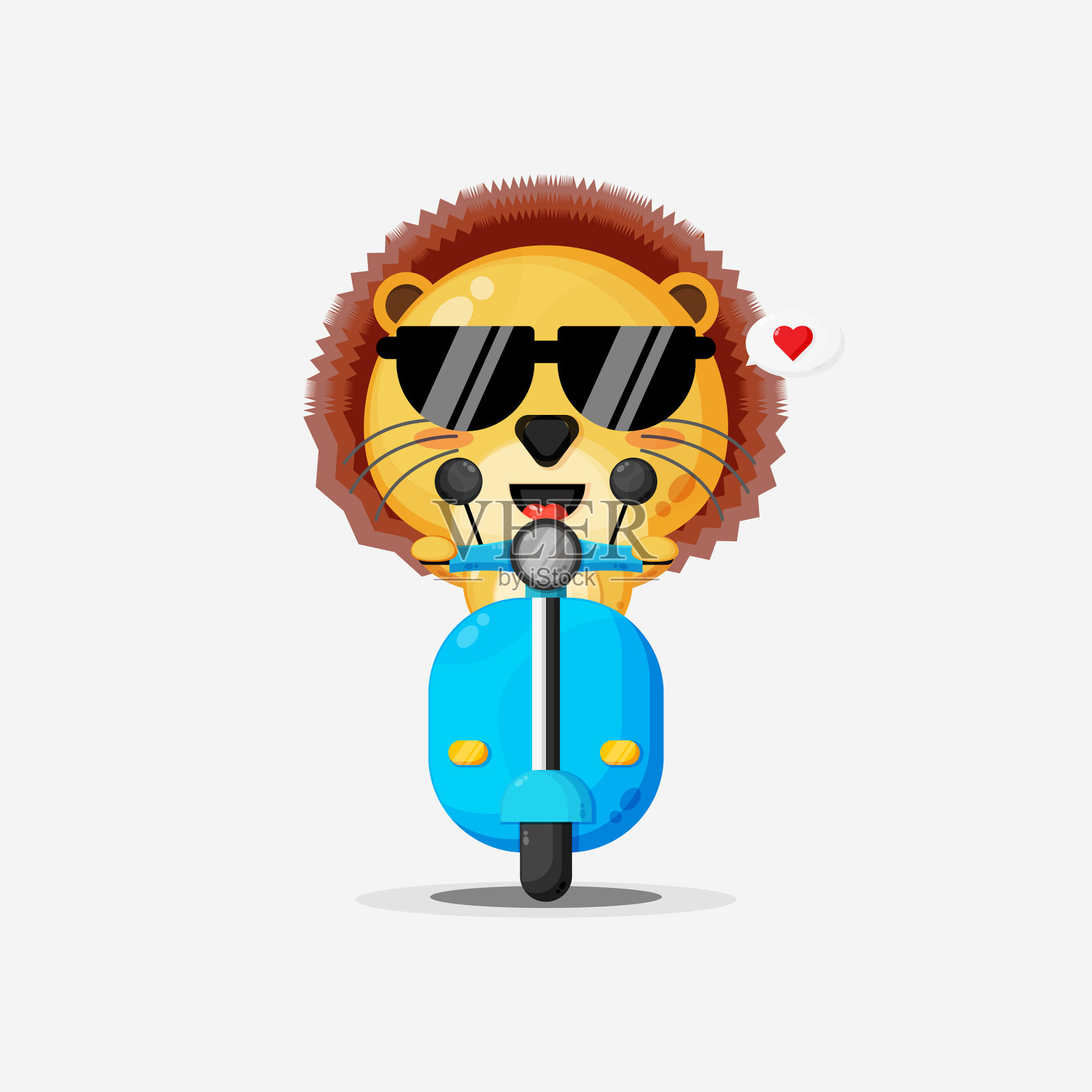 可爱的狮子骑着经典摩托车插画图片素材