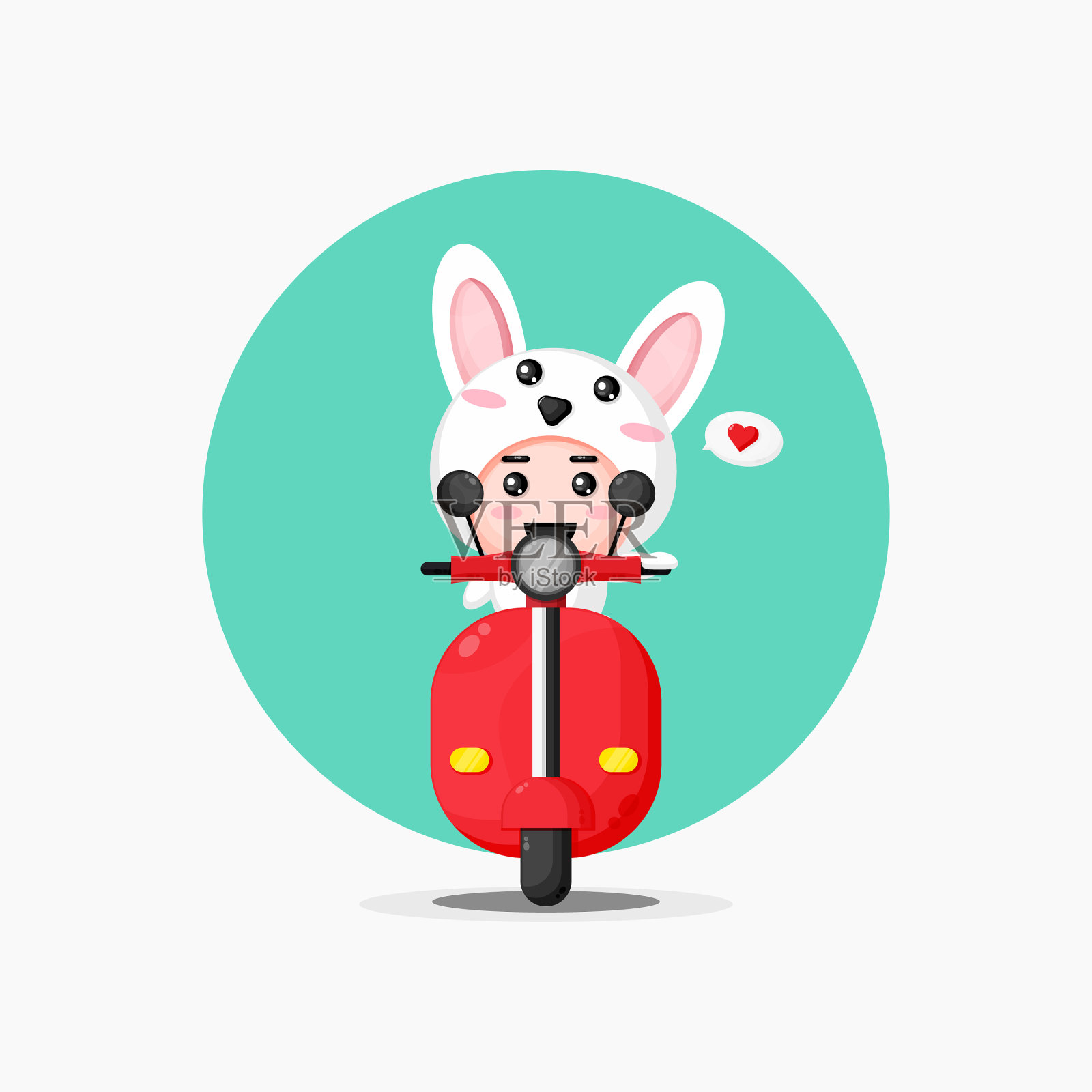 可爱的兔子骑着经典的摩托车插画图片素材