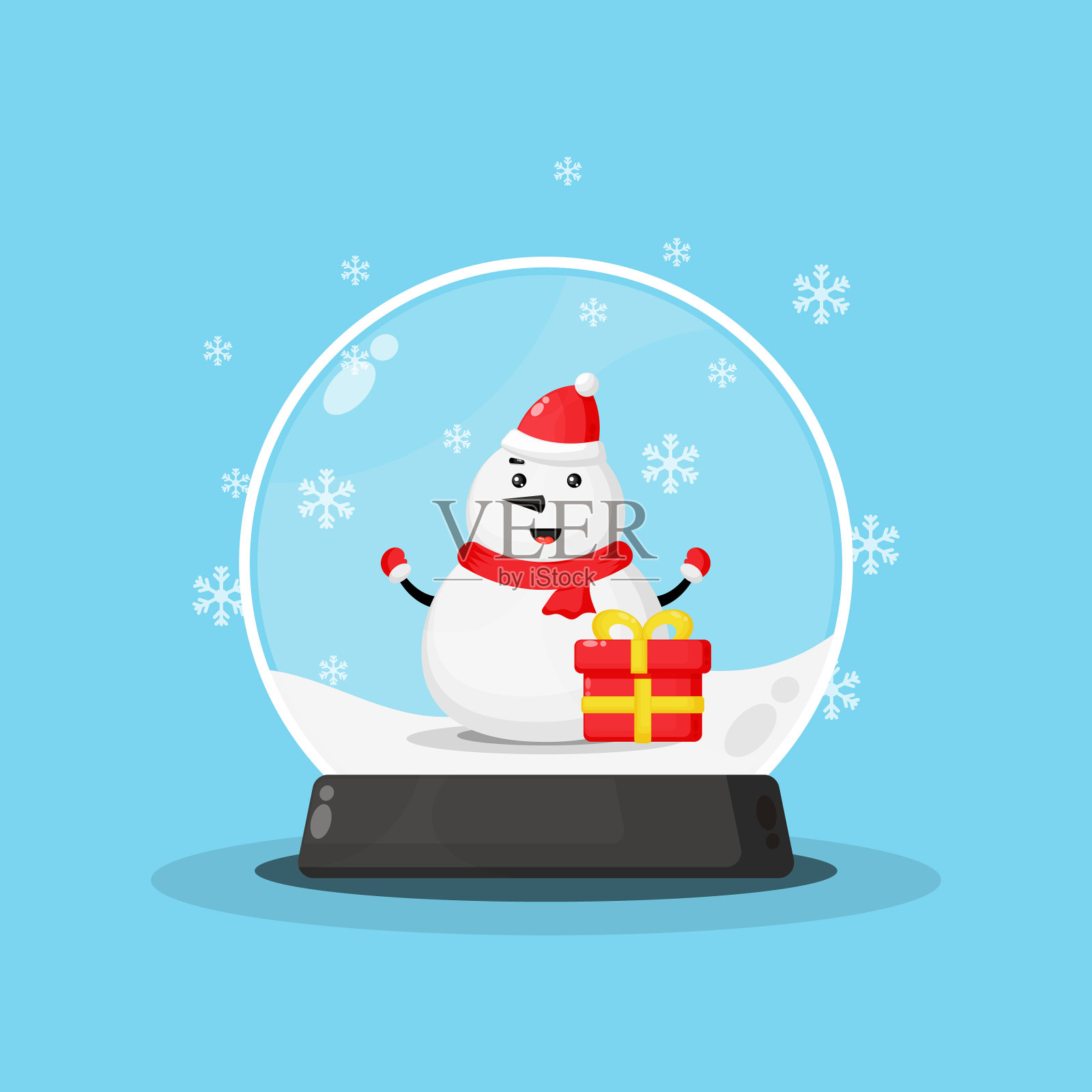 可爱的雪人在一个雪球插画图片素材