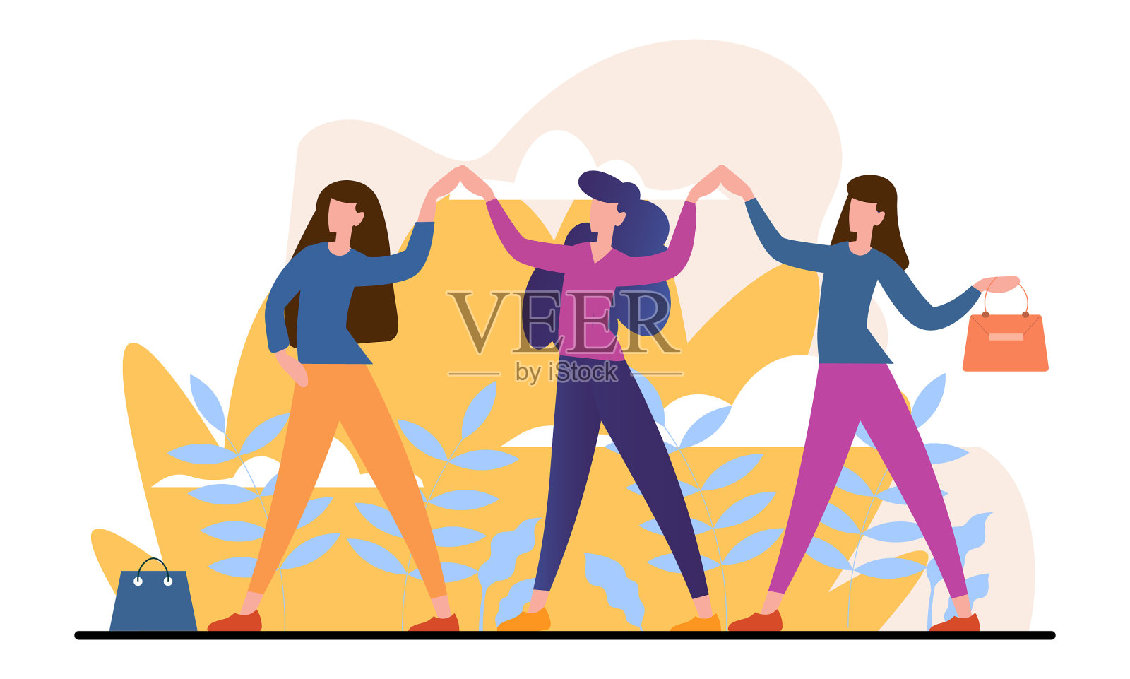 自信的女性角色站在一起设计元素图片