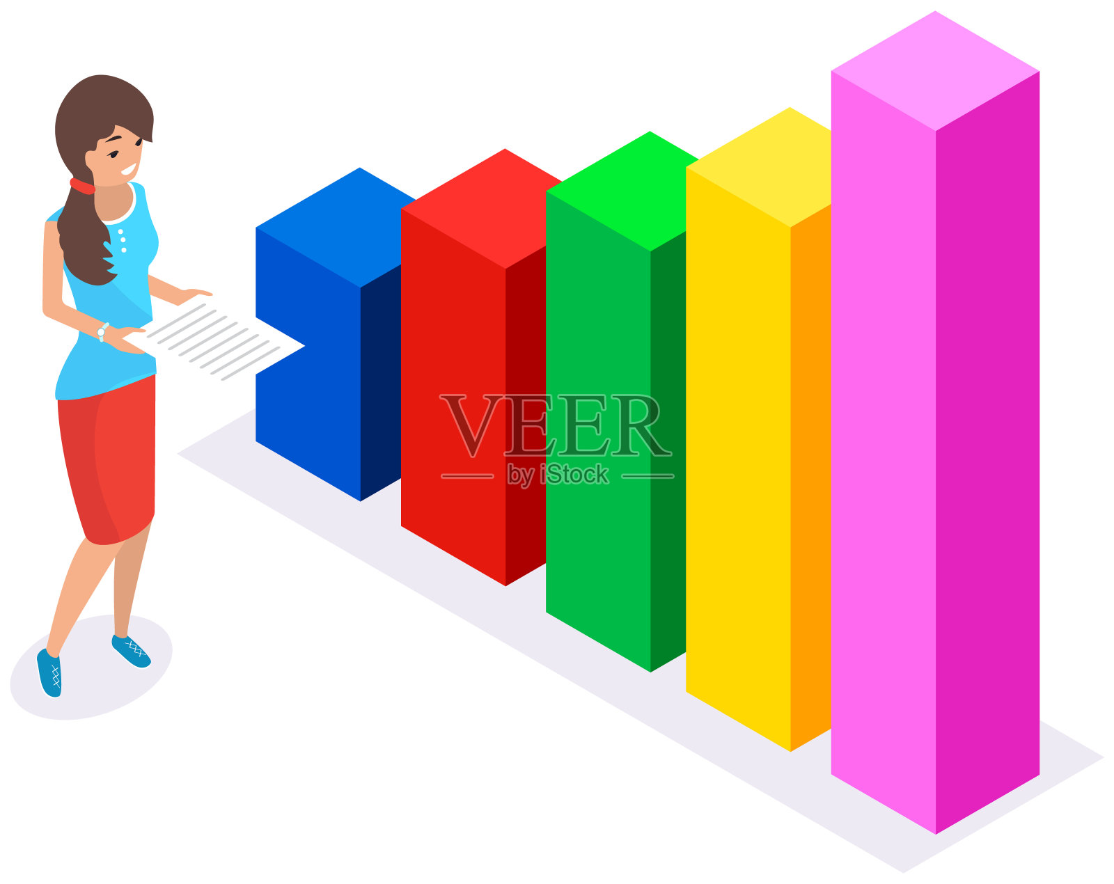 分析统计指标、业务数据。做市场调查。数据分析等距插画图片素材