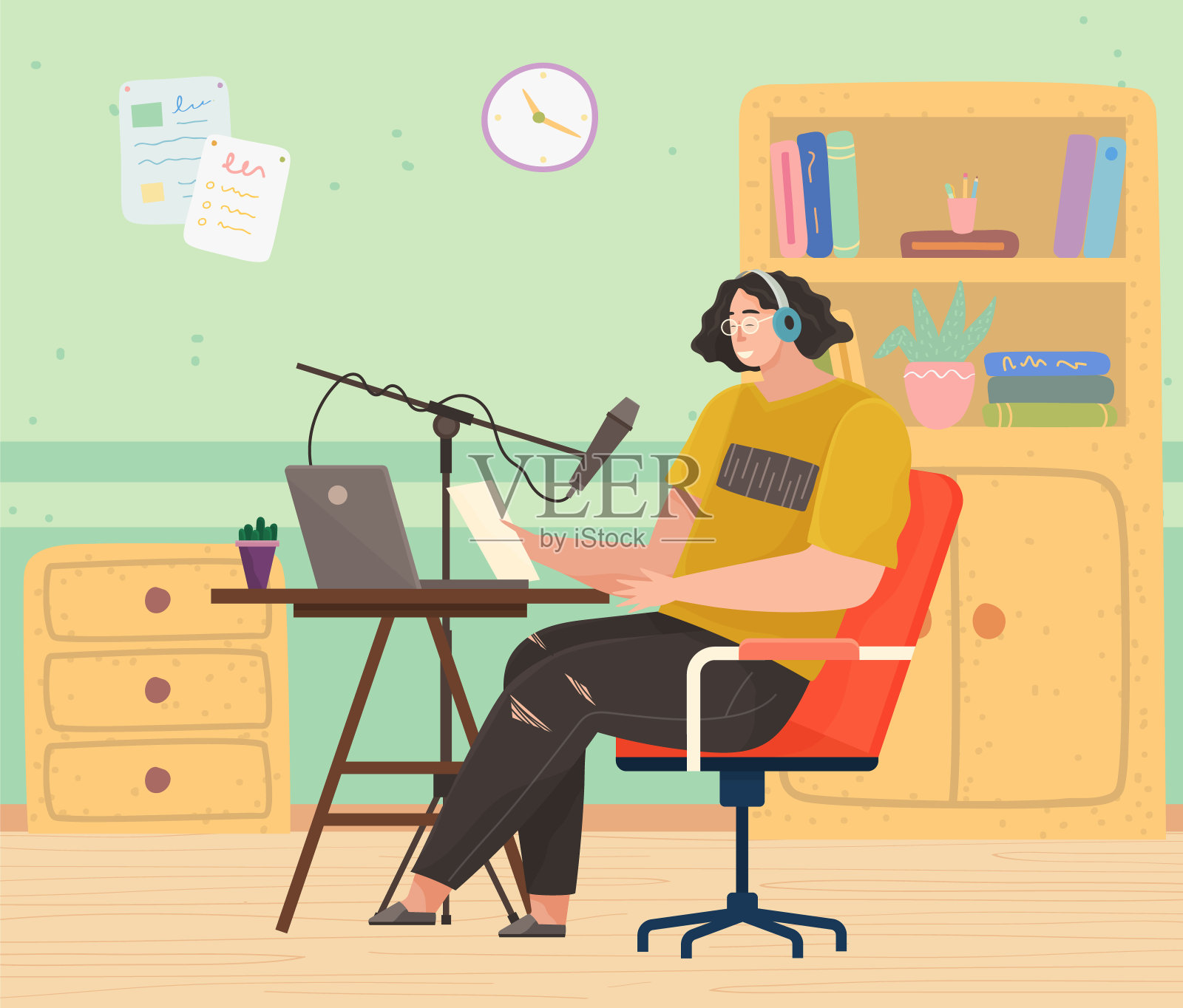 播客与麦克风录音播客。在电台工作，做直播插画图片素材