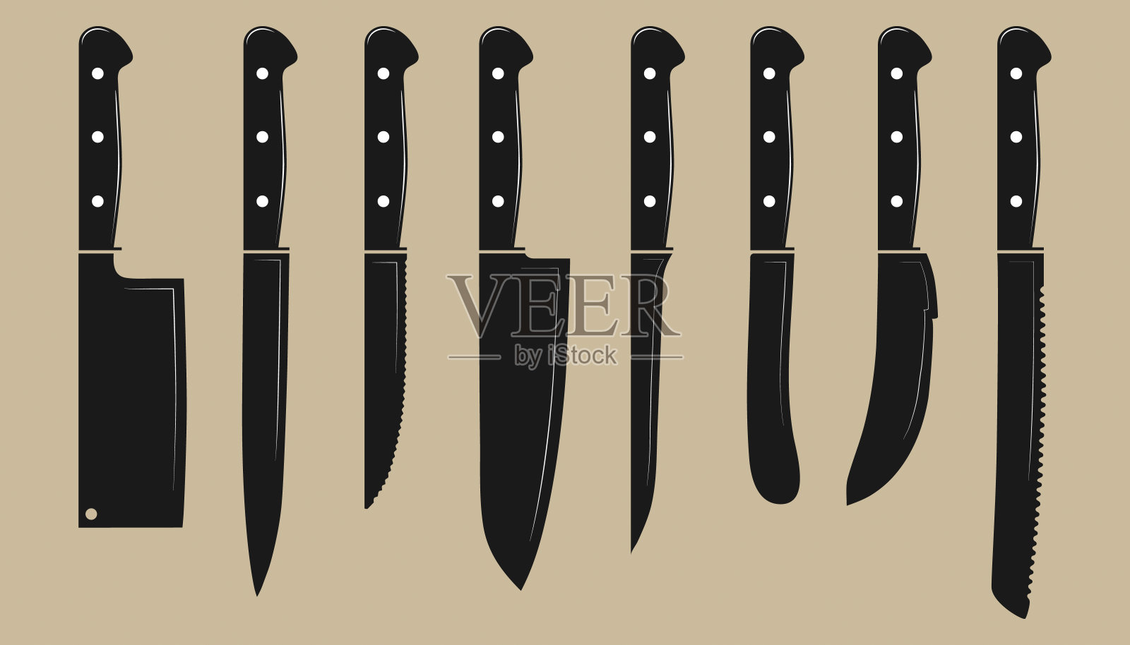 厨房刀集-矢量插图-孤立的米色背景插画图片素材