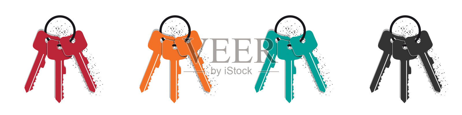 钥匙链图标-彩色矢量插图集-隔离在白色背景设计元素图片