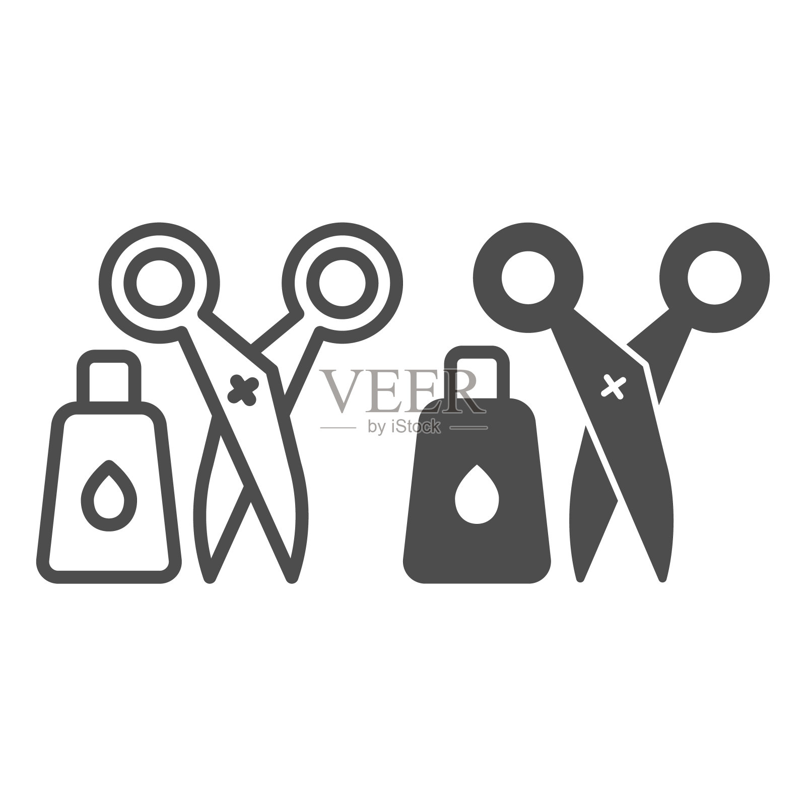 胶水和剪刀线和固体图标，办公用品概念，办公工具，工具矢量标志在白色背景上，轮廓风格图标为移动概念和网页设计。矢量图形。图标素材