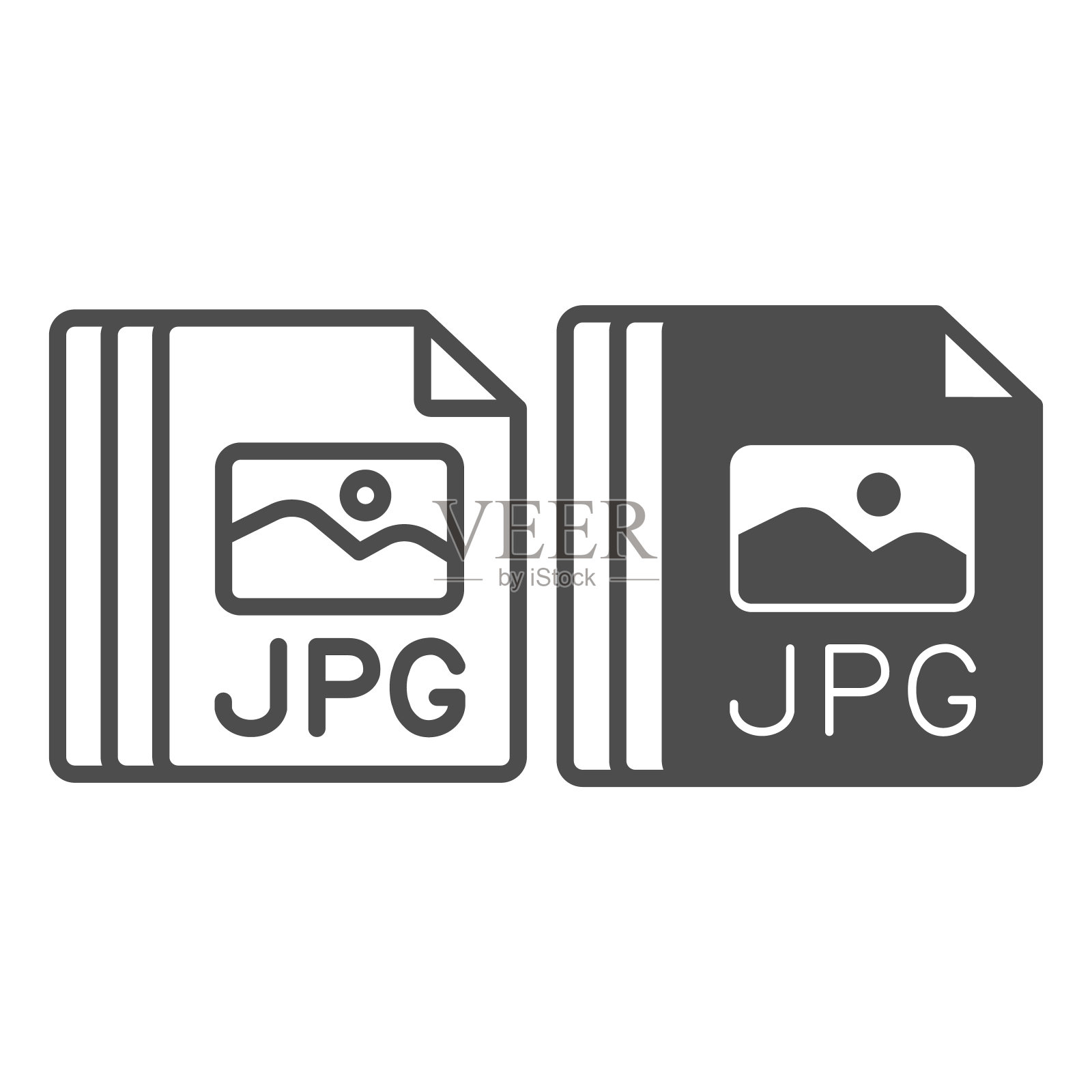 纸表，jpg文件，图像文件线和固体图标，文件概念，图片，照片矢量标志在白色背景上，轮廓风格图标为移动概念和网页设计。矢量图形。图标素材