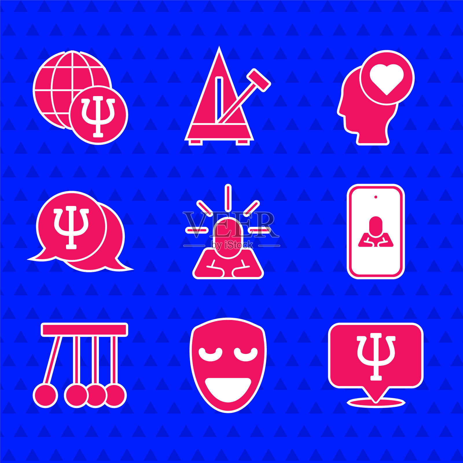 包含抑郁症、喜剧面具、心理学、Psi、在线心理学家、钟摆、心碎或离婚图标矢量素材图标素材