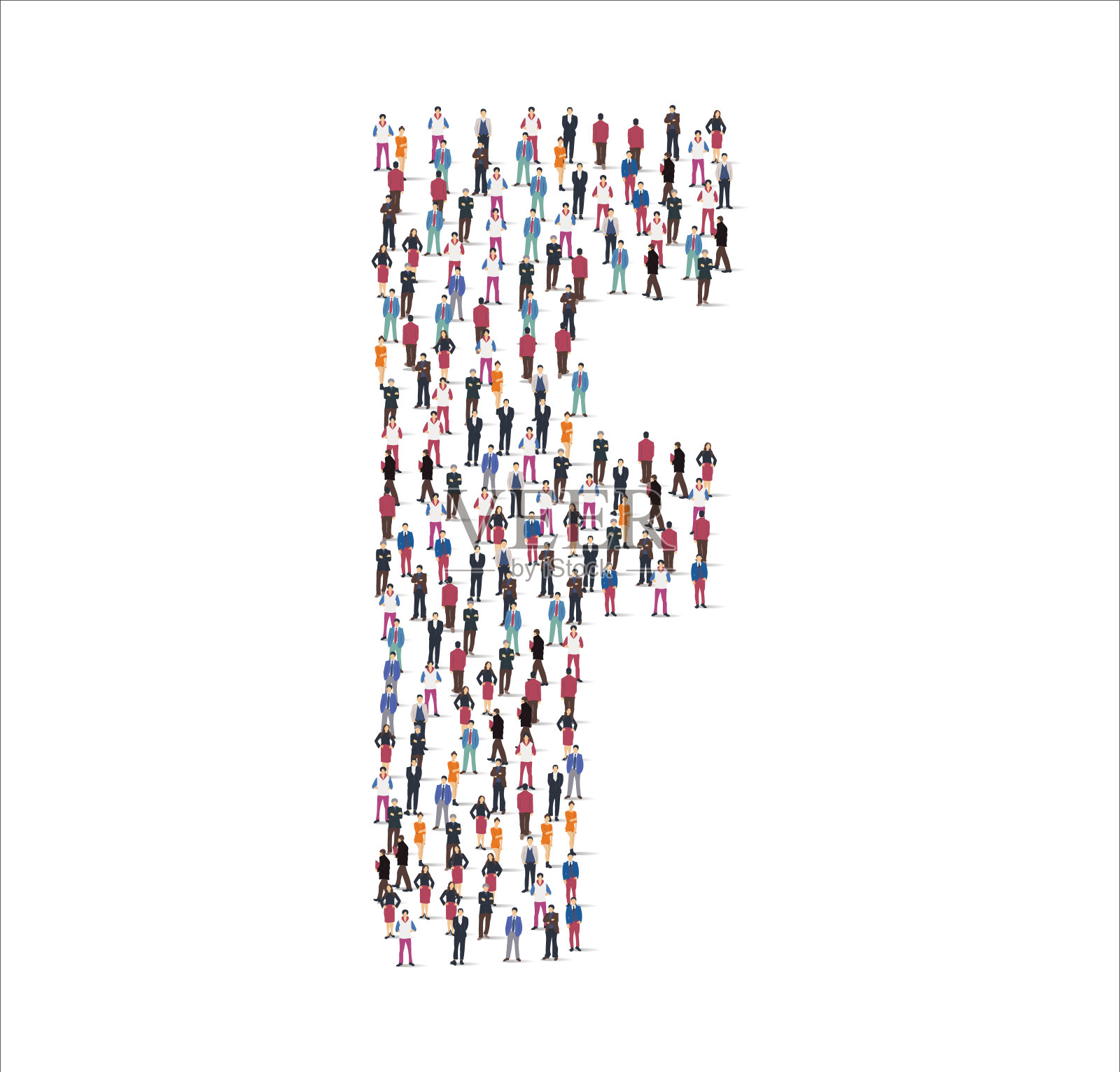 由一大群人组成的辅音F符号。设计元素图片