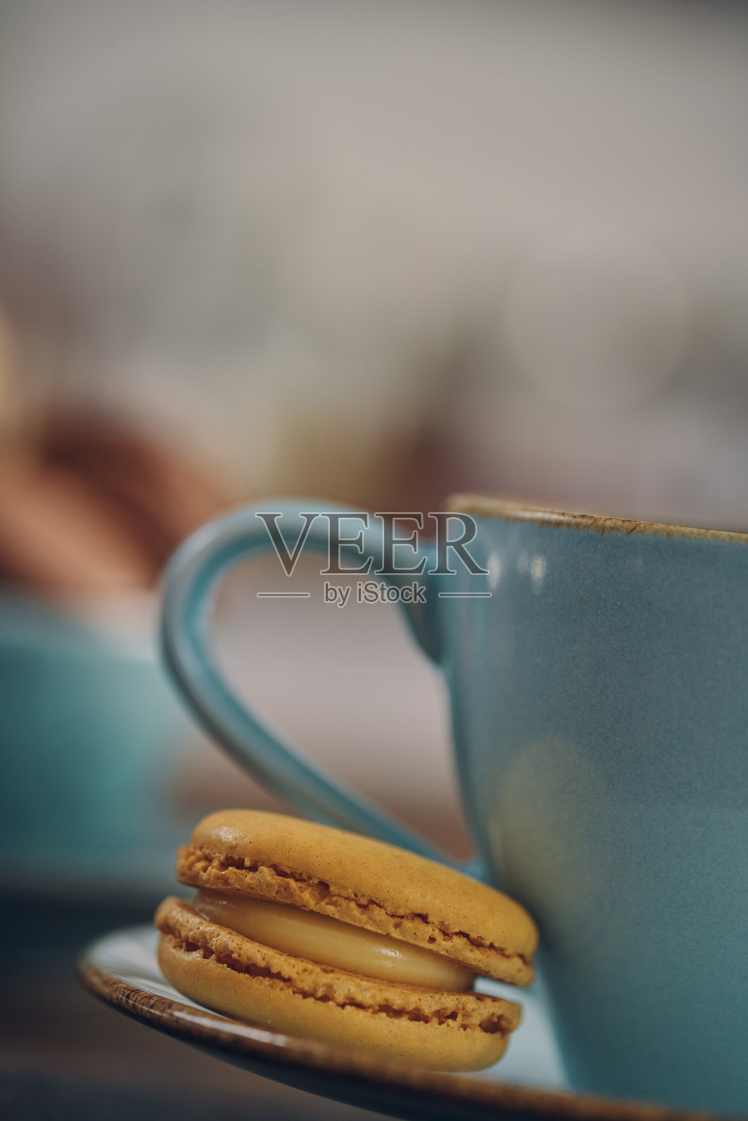 柠檬马卡龙配咖啡照片摄影图片