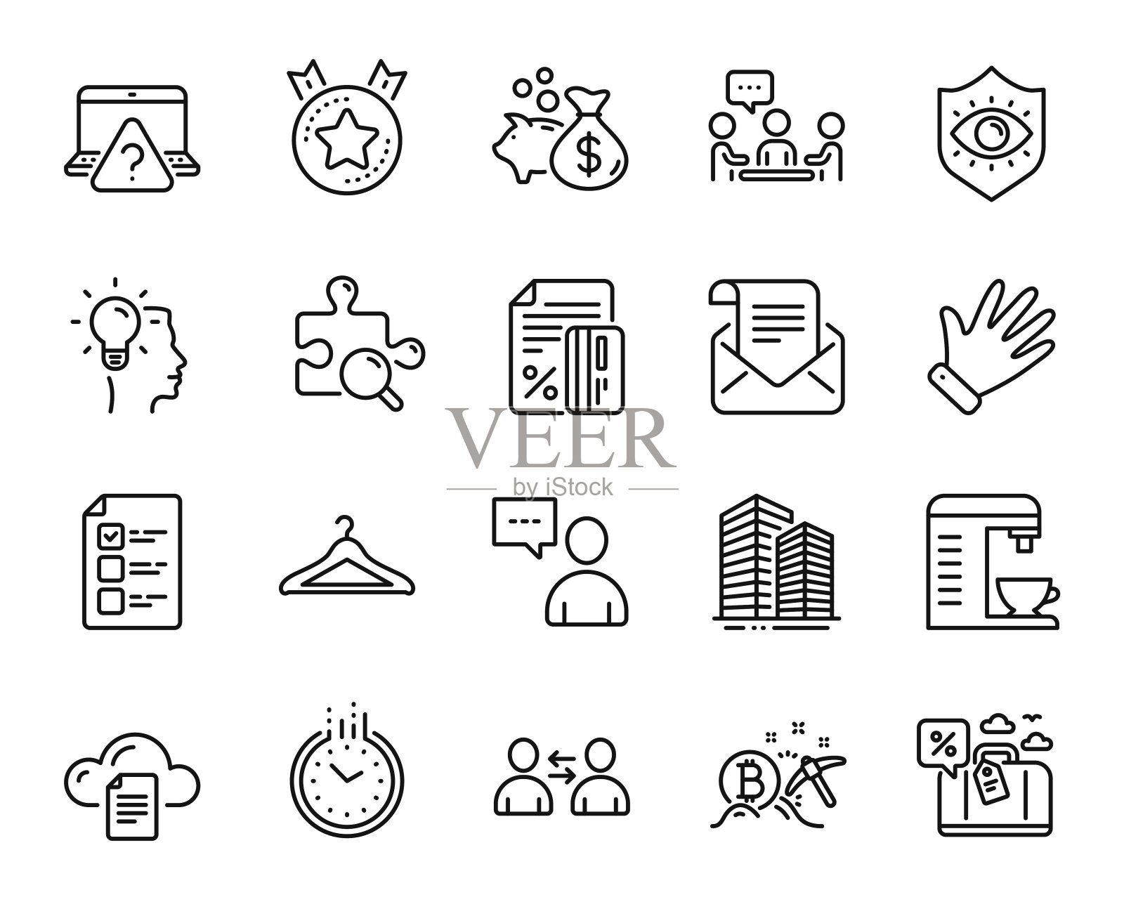 向量集合的想法，邮件通讯和旅游贷款线图标集合。向量图标素材