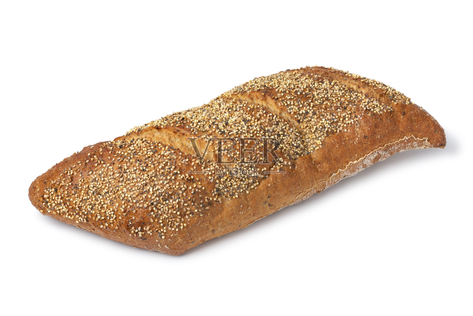 传统的酸面团面包，形状特殊，白色背景上有种子照片摄影图片