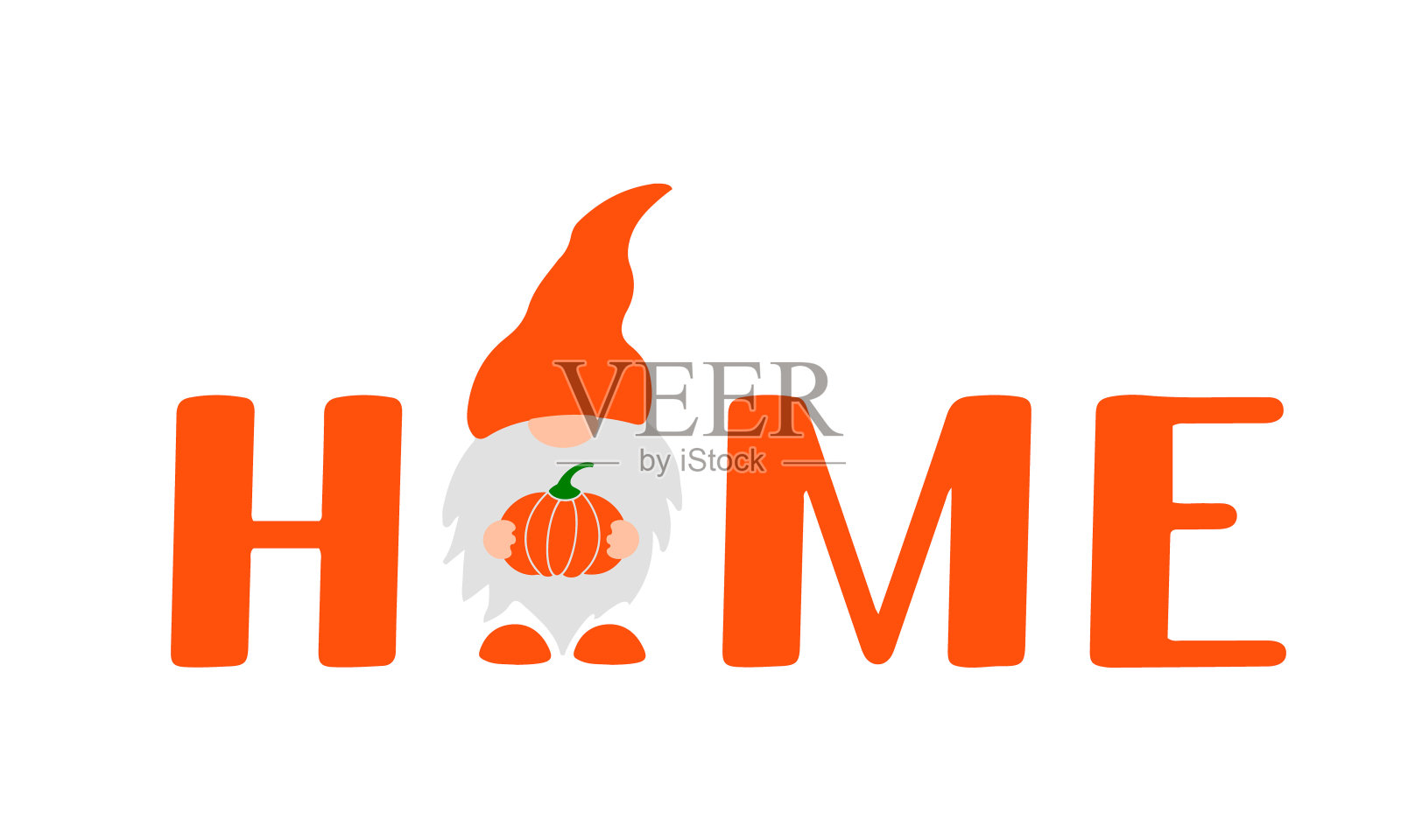 可爱的小矮人手里拿着南瓜。秋天可喜的迹象。矢量模板的感恩节装饰插画图片素材