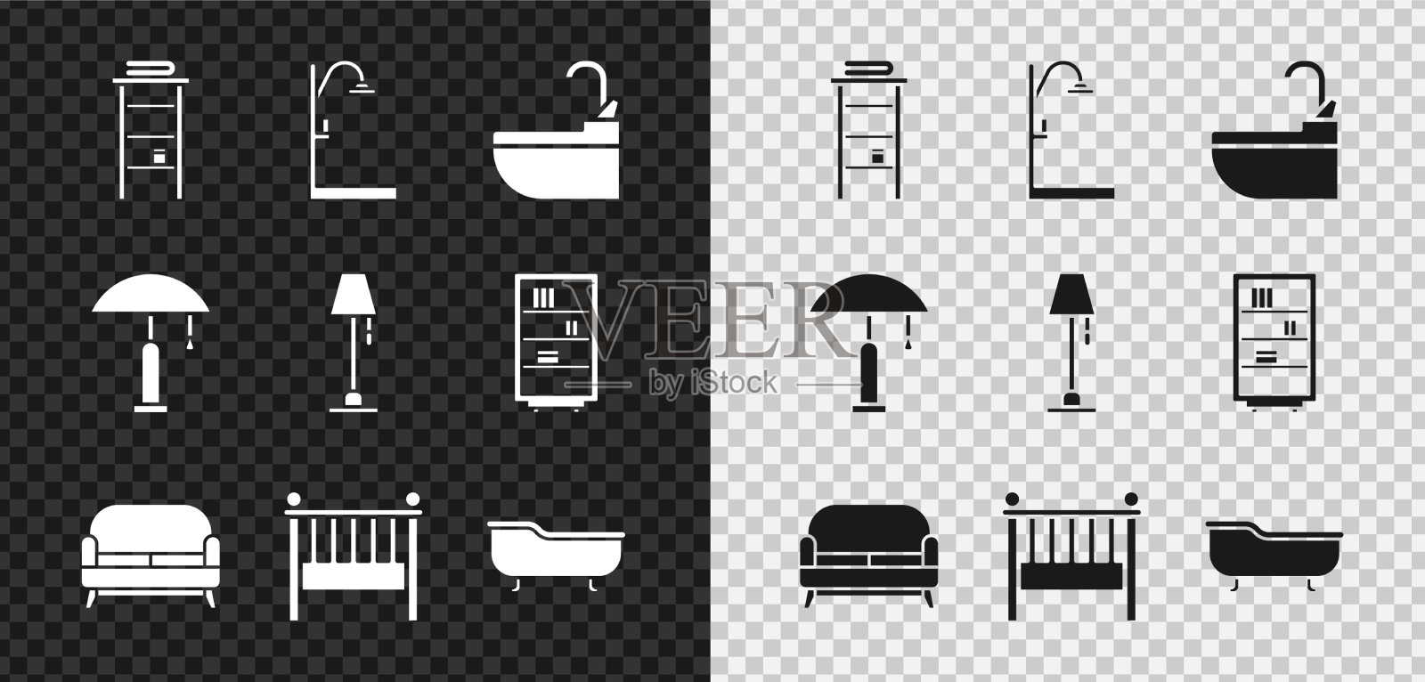 设置浴室架与搁架毛巾淋浴图标素材