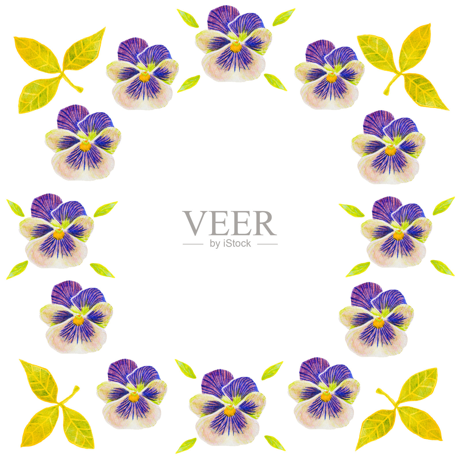 手写的水彩贺卡可爱的三色堇花插画图片素材