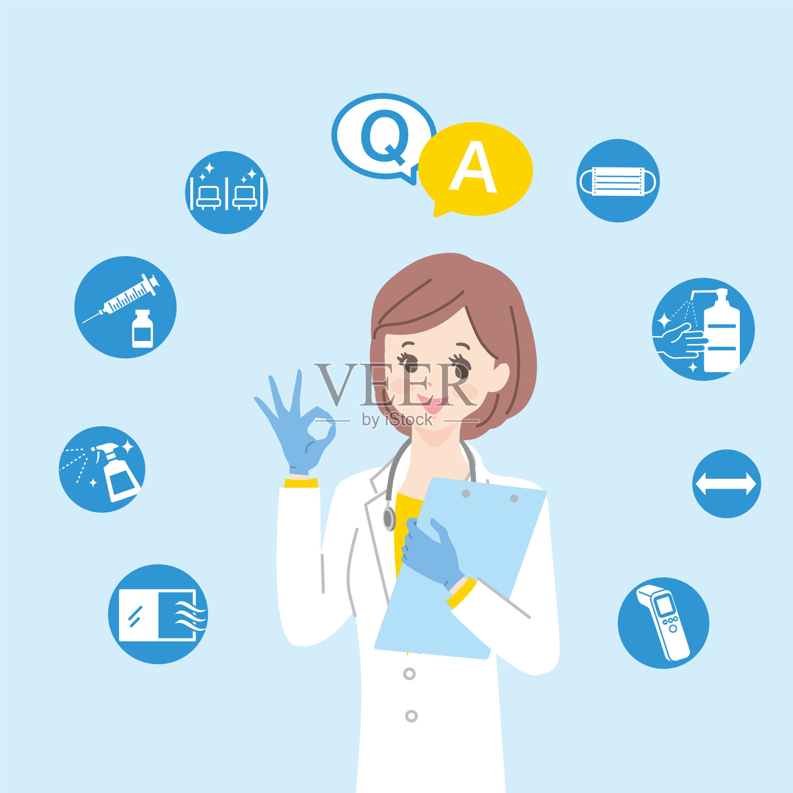 年轻的女医生和医学偶像解释疫苗插画图片素材