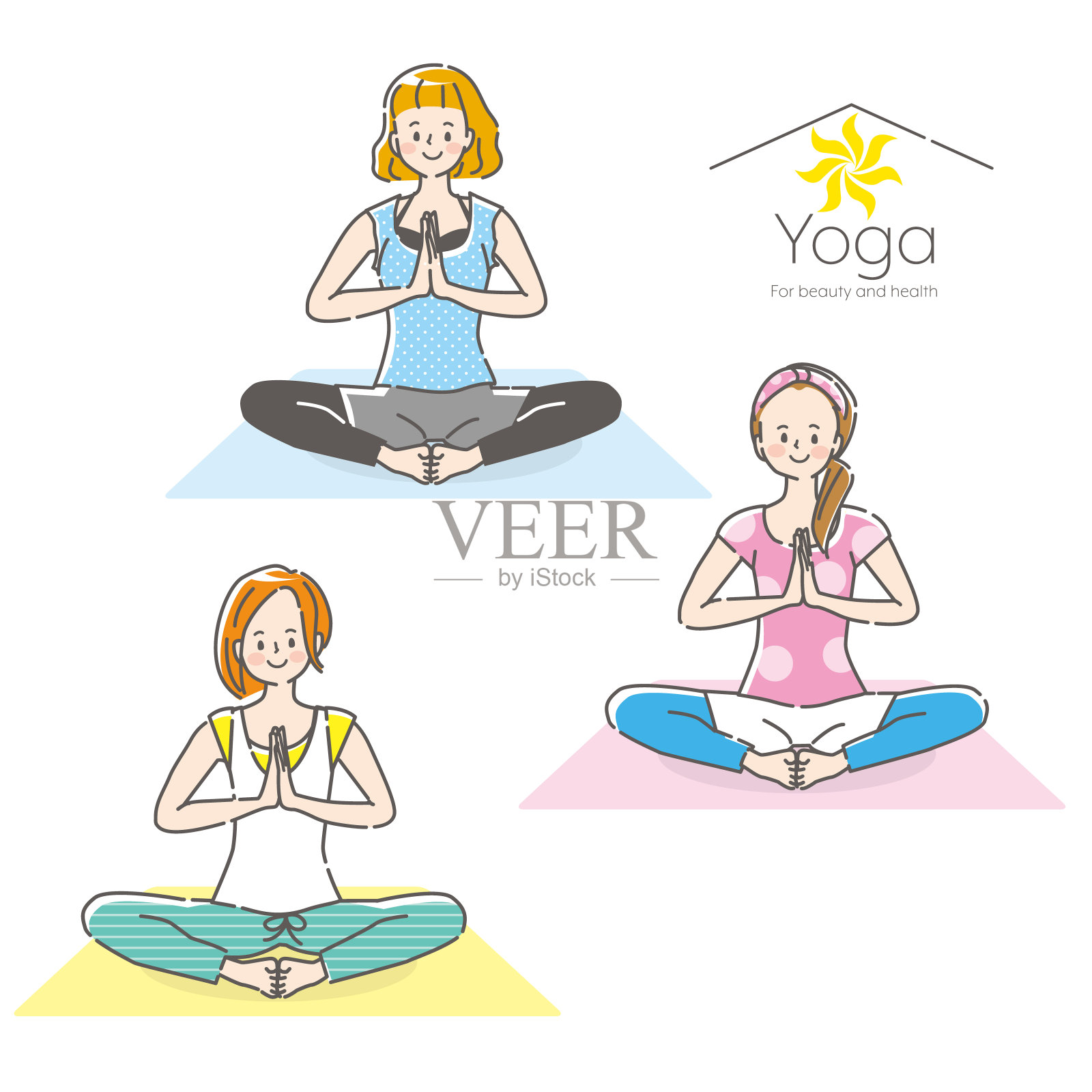 插图组的年轻妇女做瑜伽插画图片素材