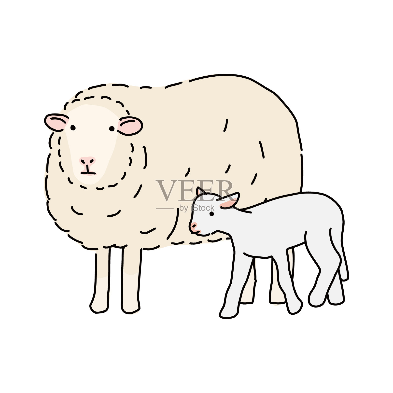 一只羊和一个孩子的完整身体，简单的矢量插图设计元素图片
