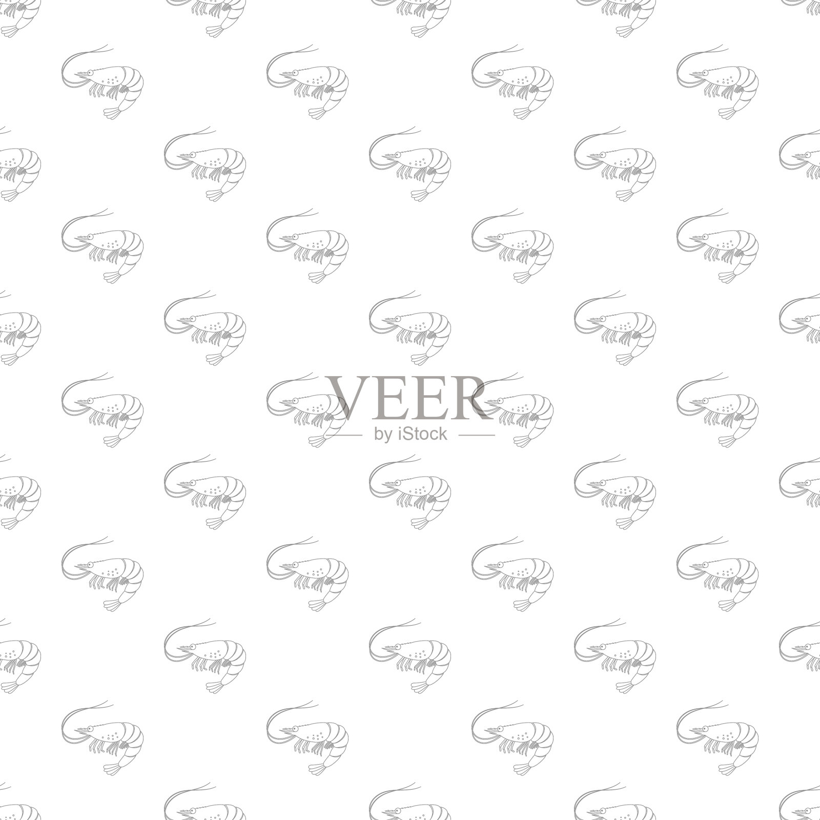 无缝隙图案虾孤立在白色插画图片素材