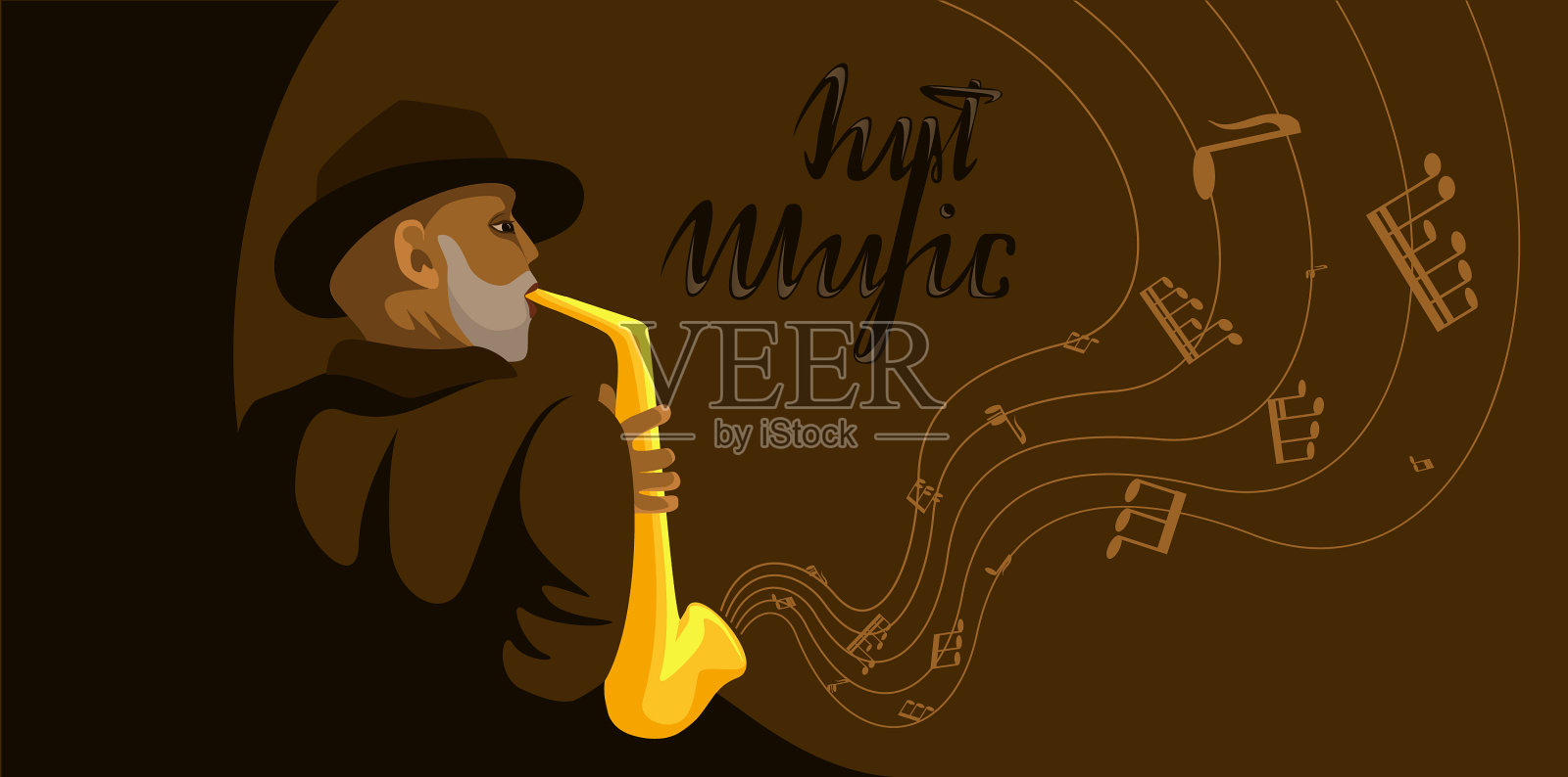 一个黑人和他一起吹萨克斯插画图片素材