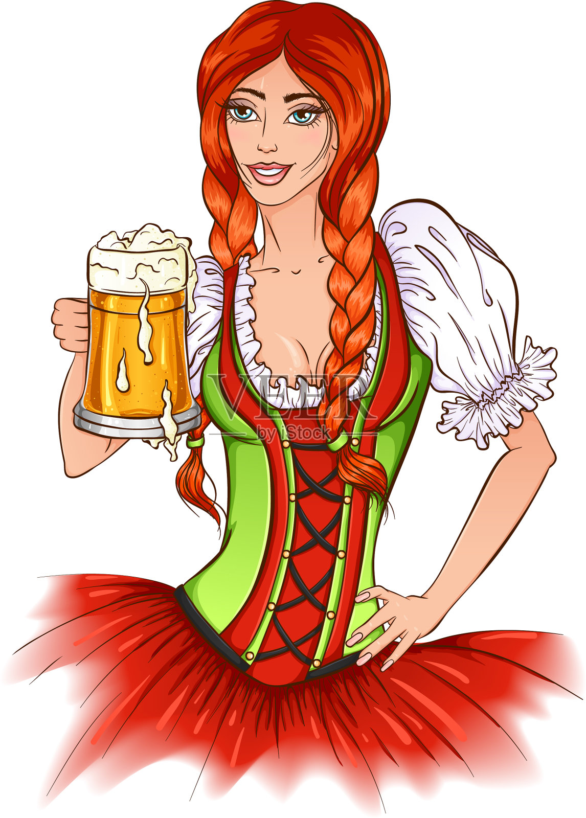 拿着一杯啤酒的美丽肖像女郎设计元素图片