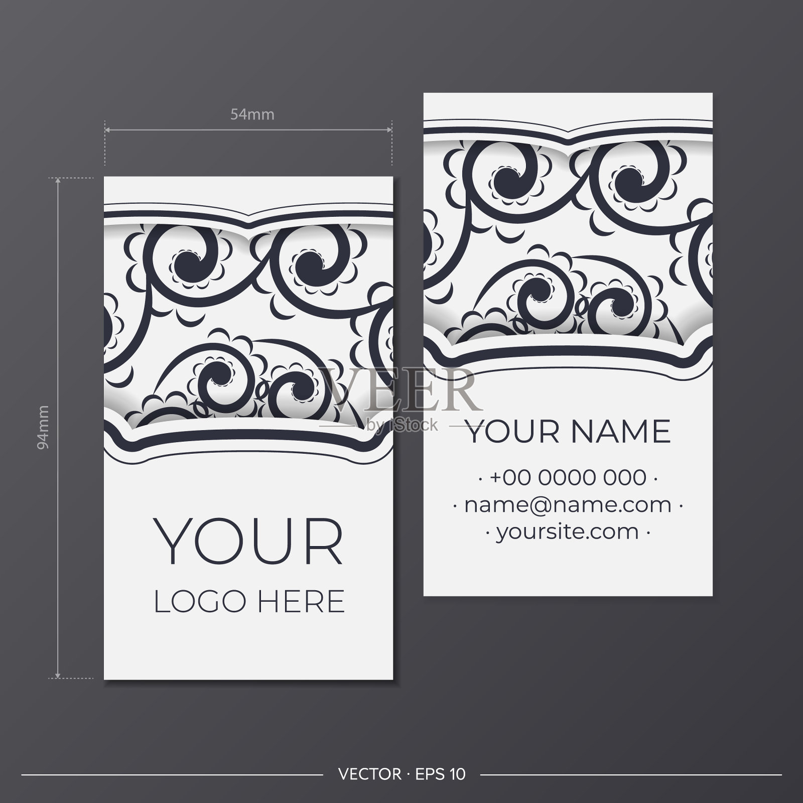 白色的名片模板搭配华丽的黑色设计模板素材