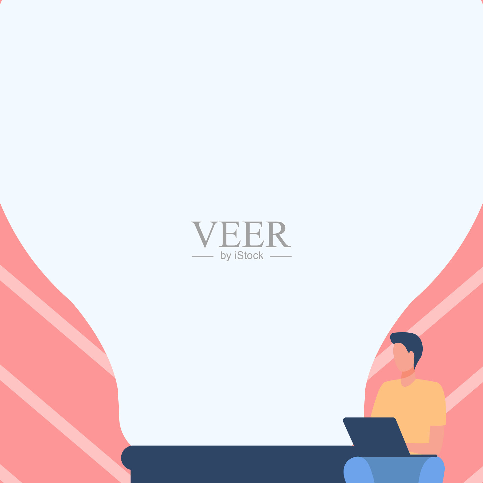 坐在旁边用笔记本电脑画画的男士插画图片素材