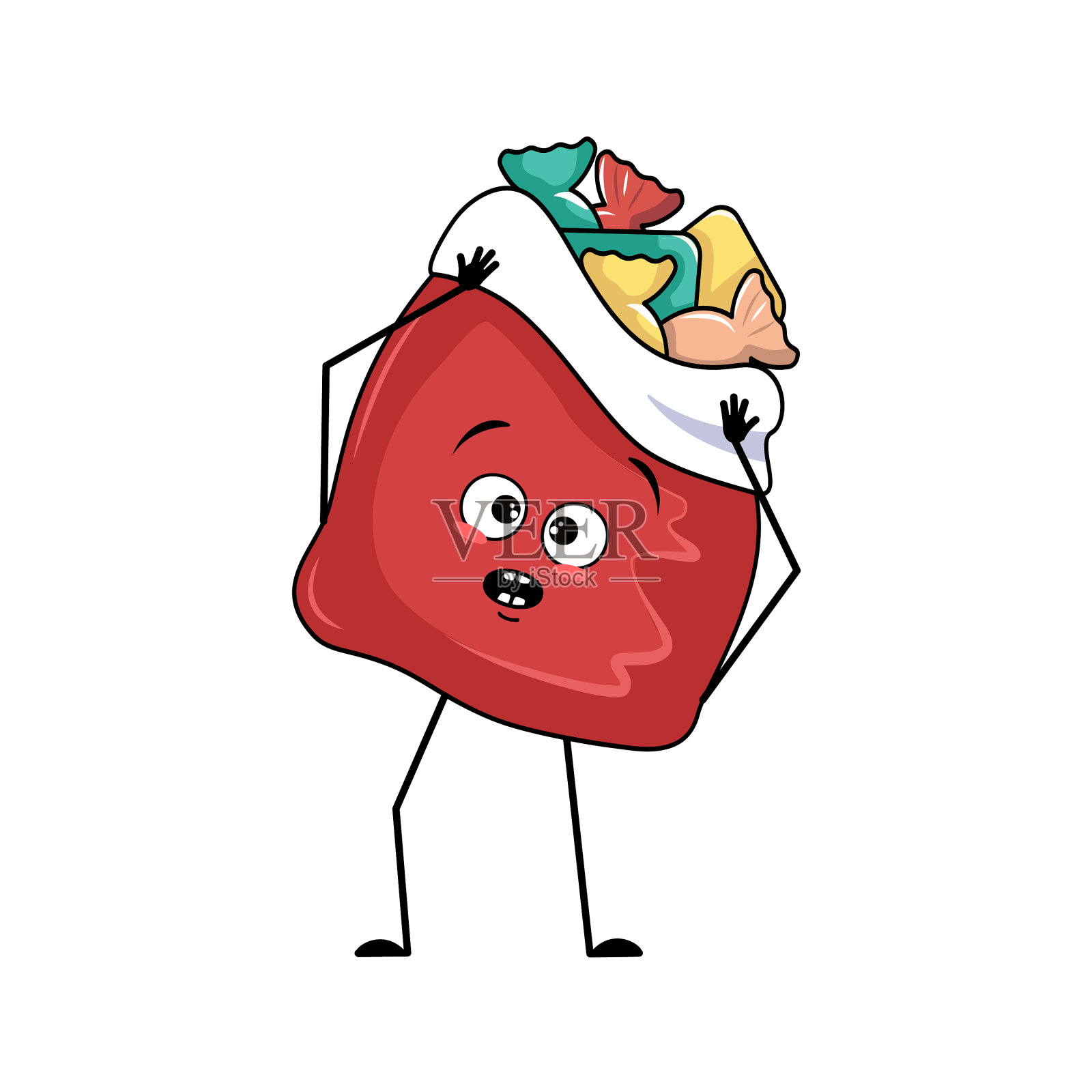 可爱的红色袋子里的人物与新年礼物设计元素图片