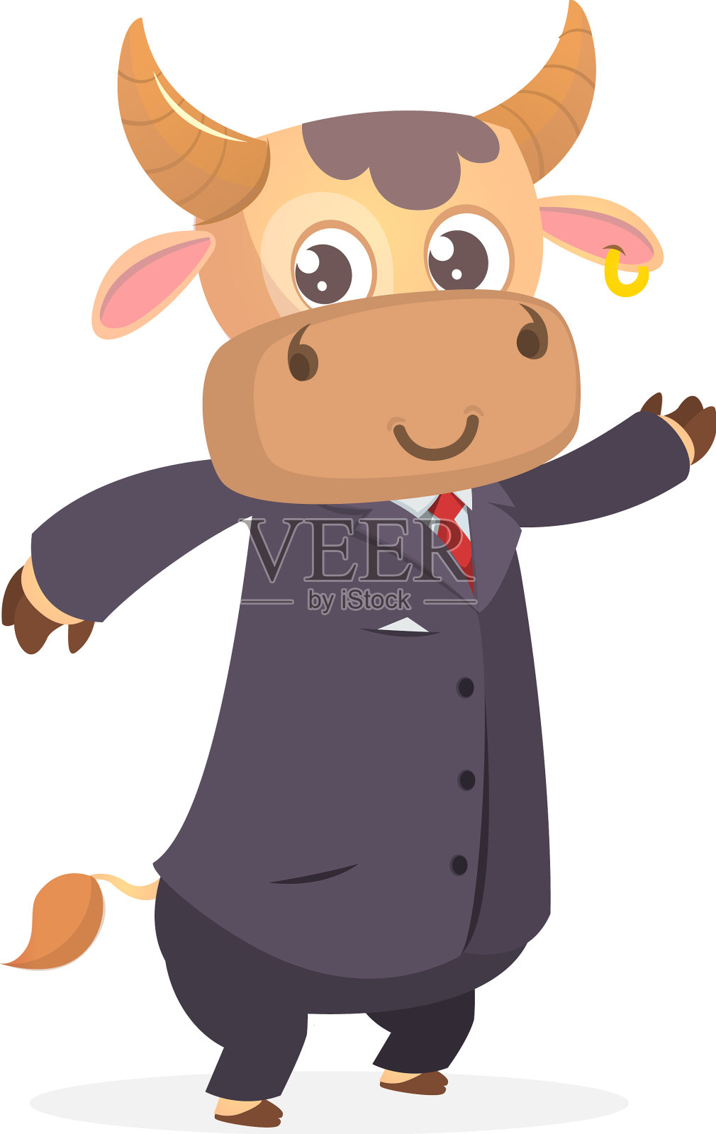 卡通滑稽微笑的奶牛还是穿着弓形鞋设计元素图片