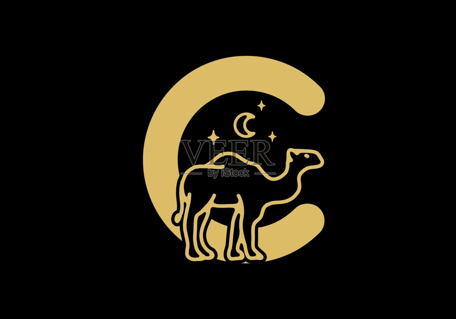 棕色的C首字母与骆驼形设计插画图片素材