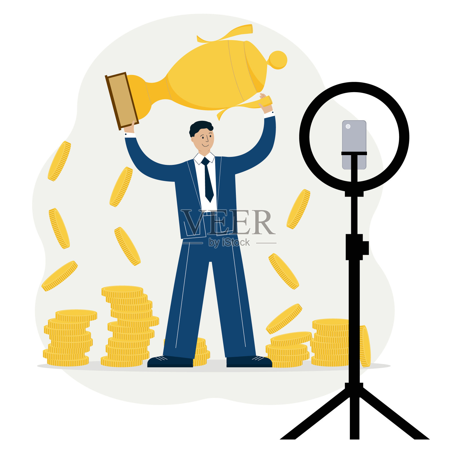 一名男子为在线赚钱课程做广告的插图插画图片素材