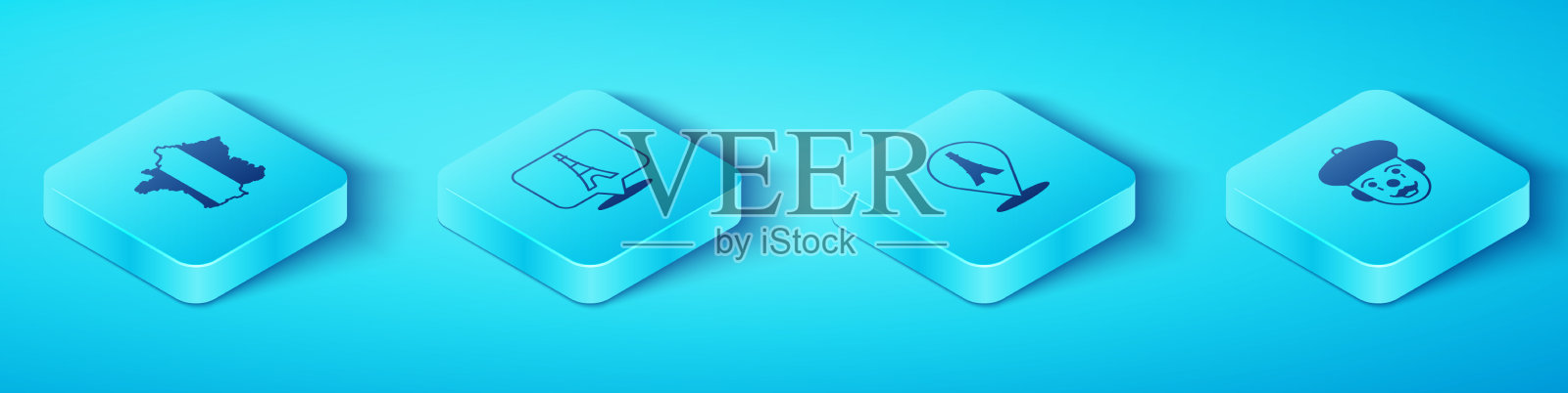 设置法国等距地图埃菲尔铁塔法国图标素材