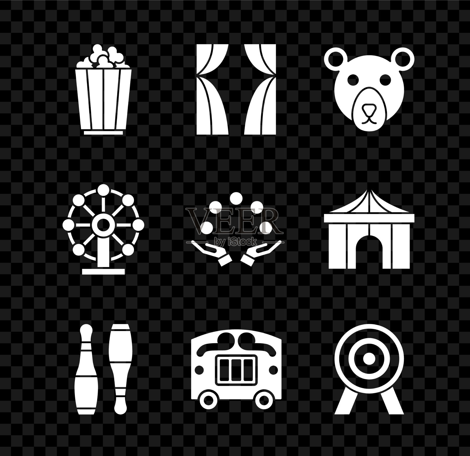 把爆米花放在盒子里，马戏团幕布升起熊图标素材