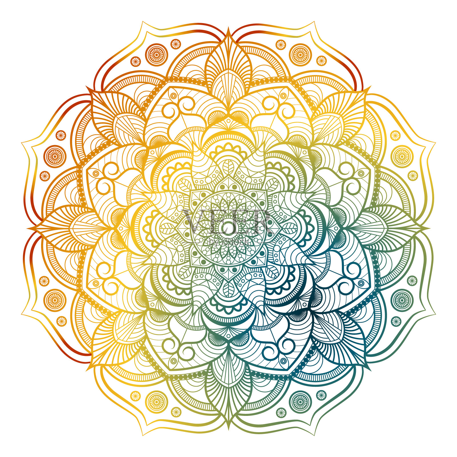 圆形渐变曼荼罗在白色孤立的背景。美丽的圆形图案。古典装饰元素。民族装饰。插画图片素材